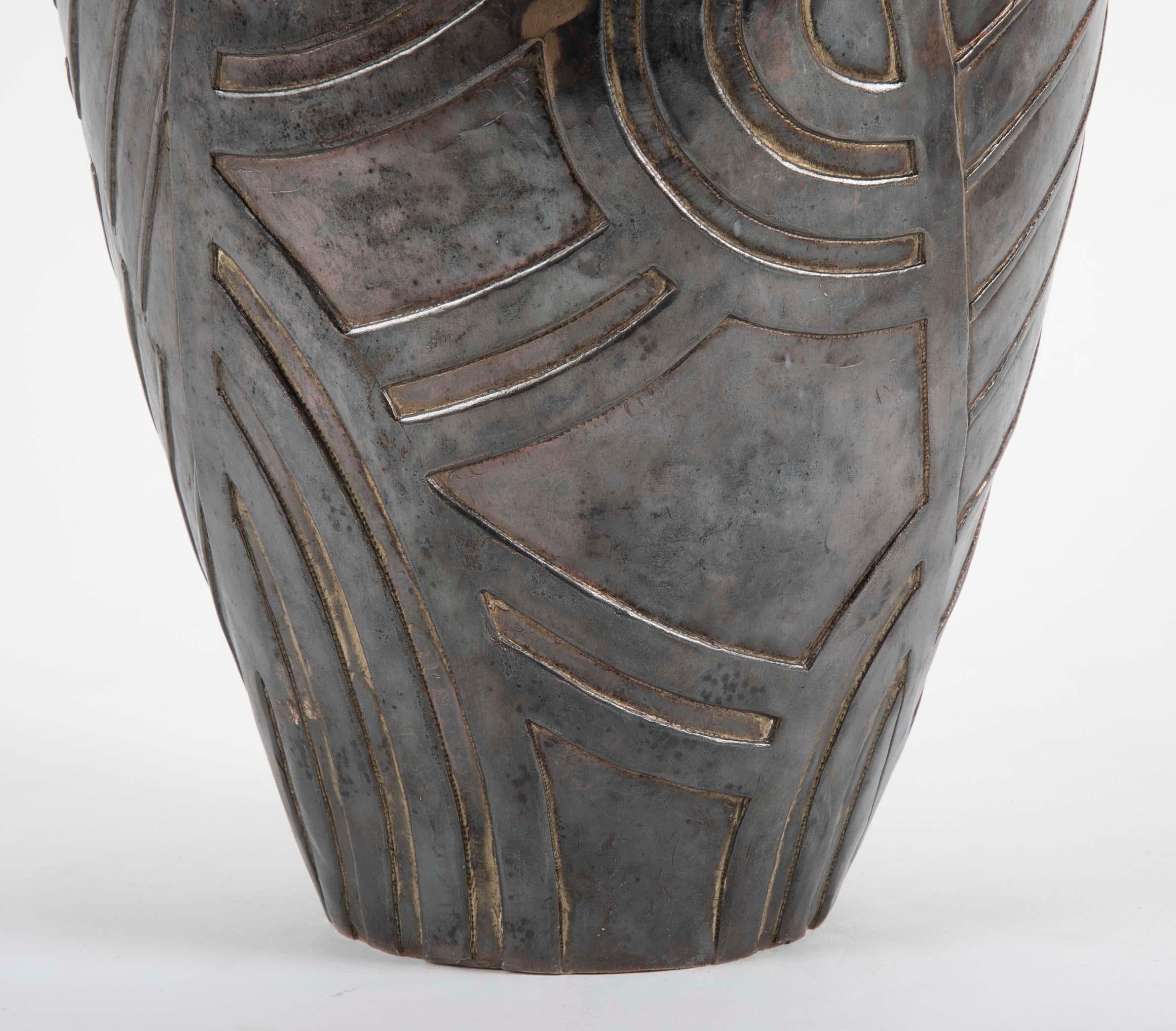 American Robert Kuo Art Deco Manner Bronze Vase