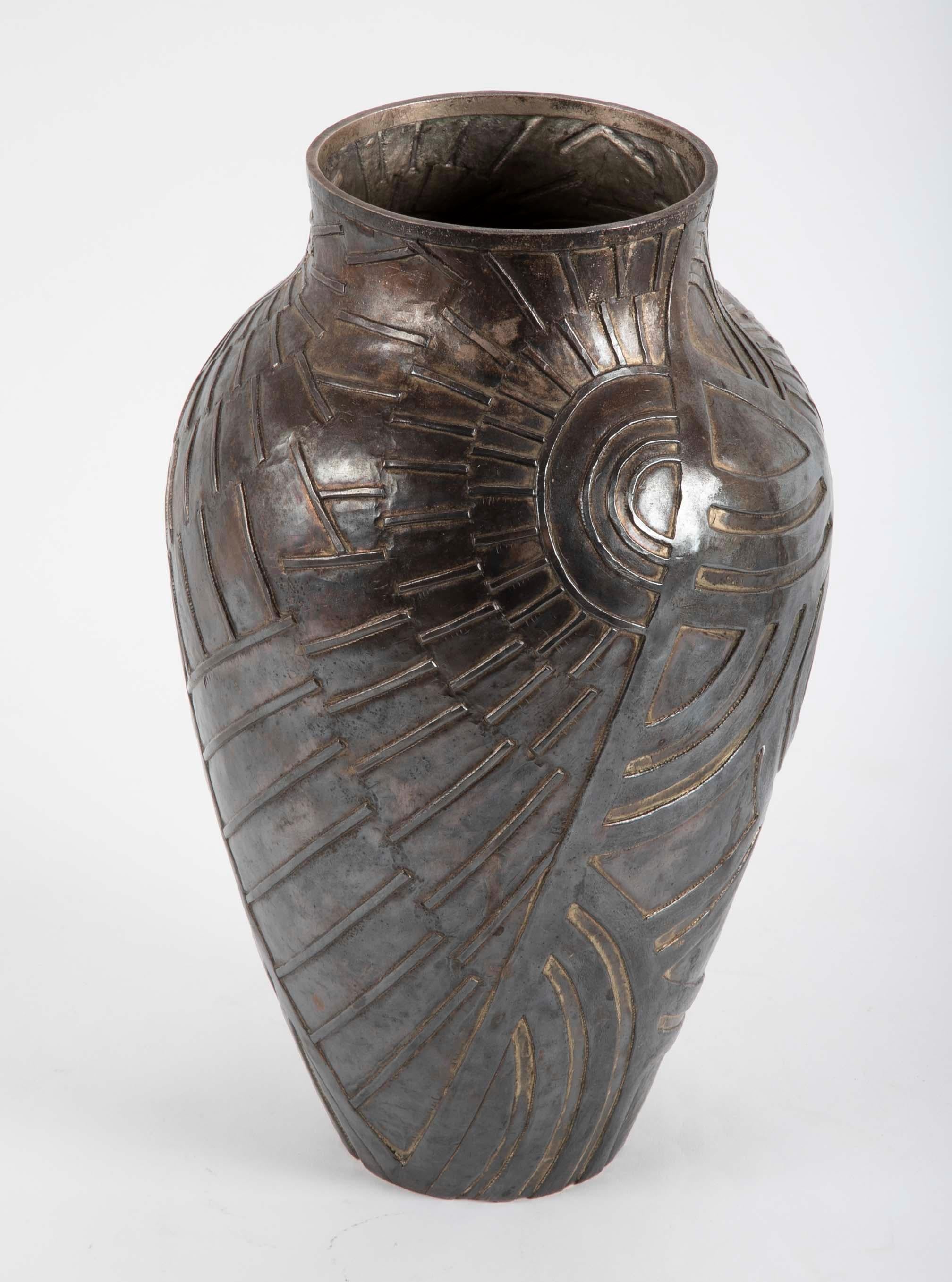 20th Century Robert Kuo Art Deco Manner Bronze Vase