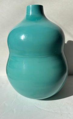 Robert Kuo , contemporary Turquoise color , Peking glass vase/ vessel  , signed