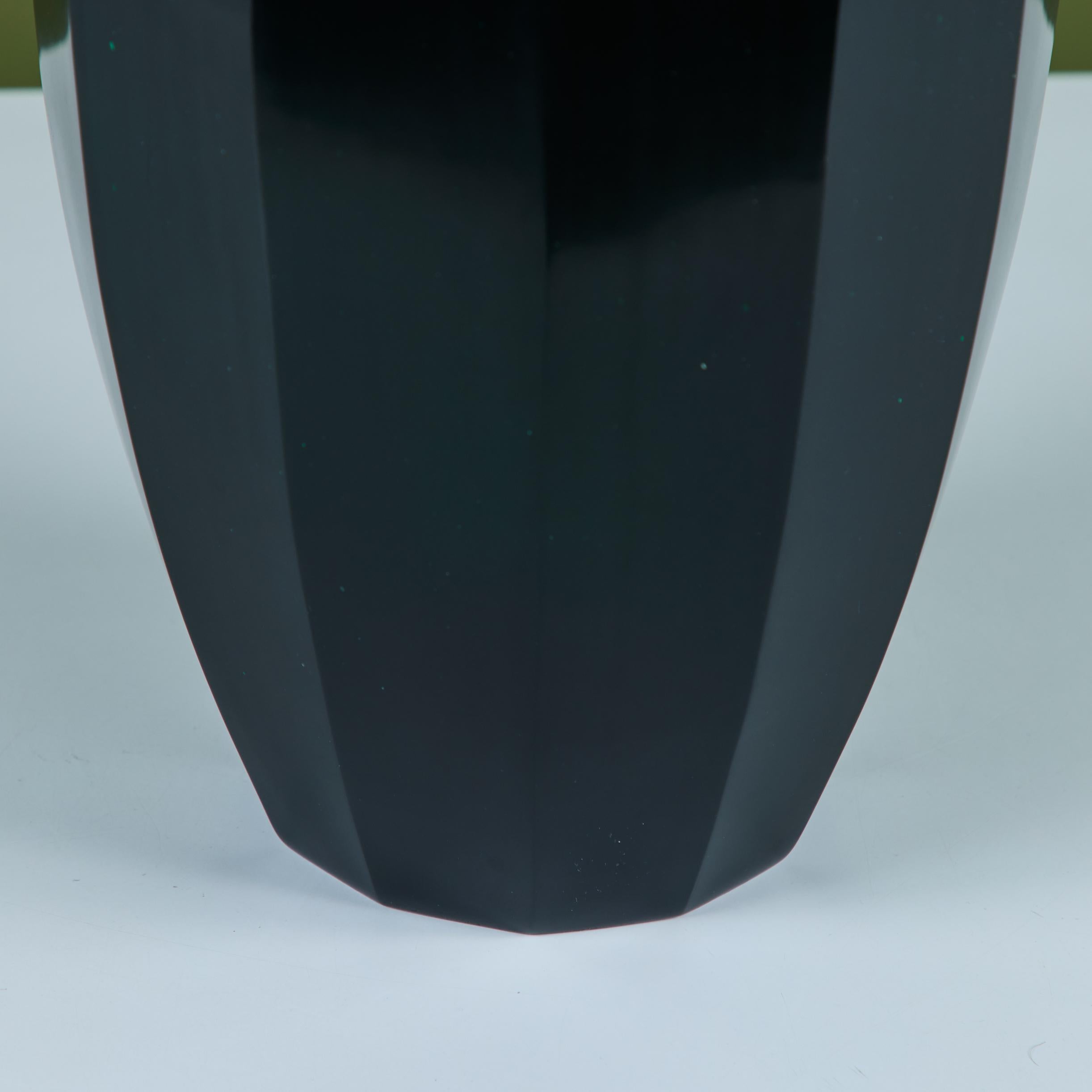 Robert Kuo Dark Green Round Facet Vase For Sale 4