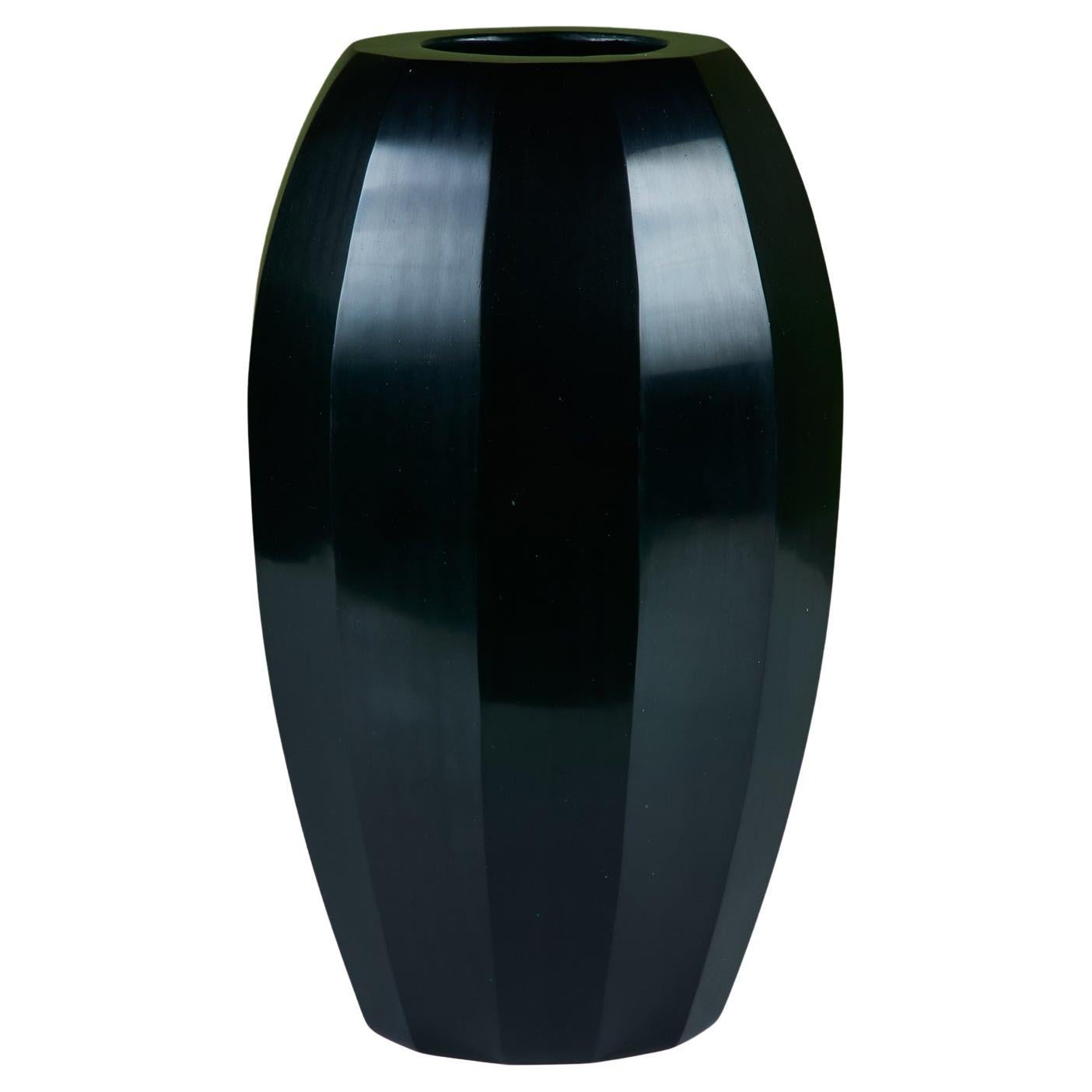 Robert Kuo Dark Green Round Facet Vase