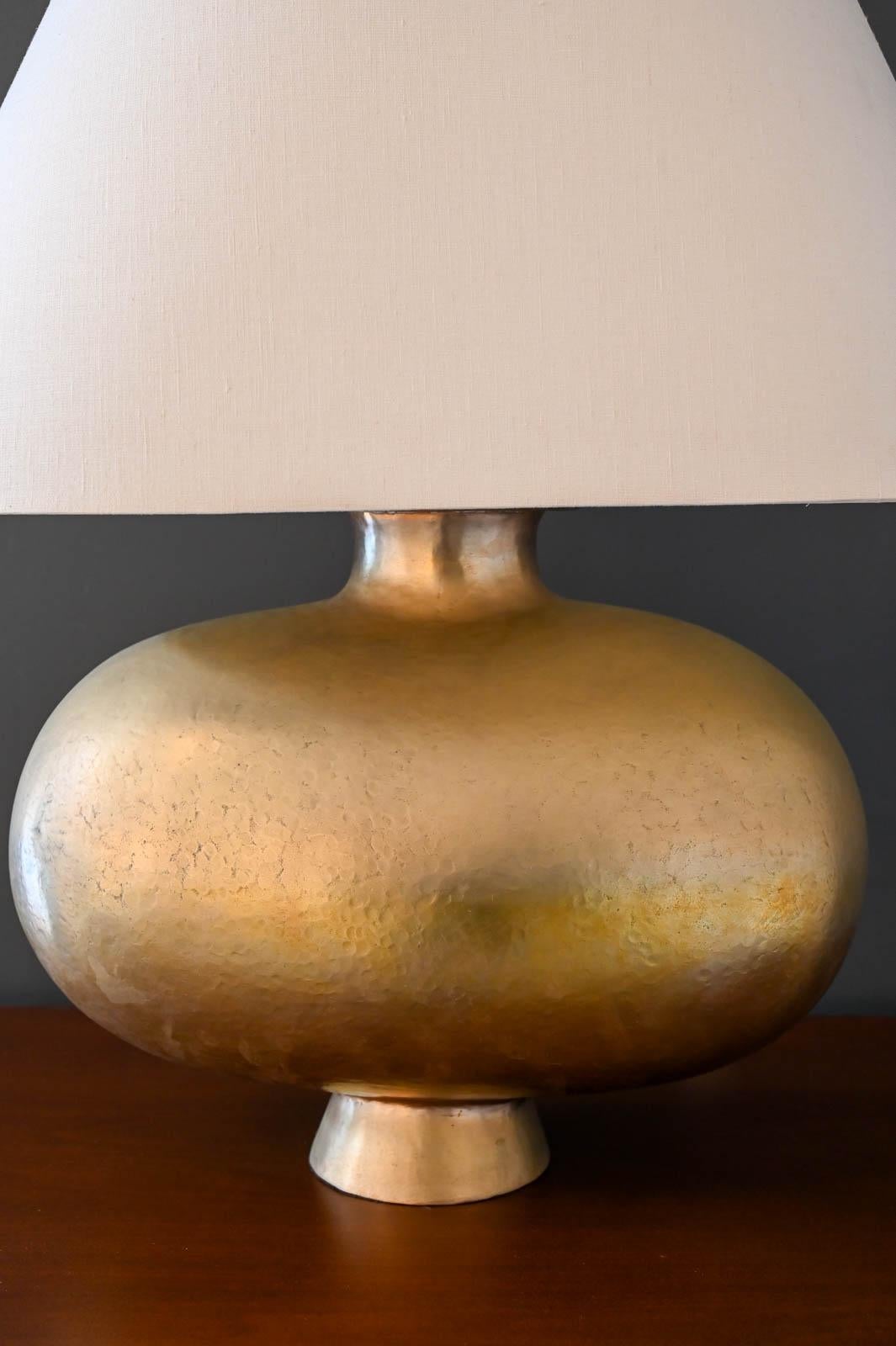 American Robert Kuo for McGuire 24K Hammered Gold Plated 'Cocoon' Table Lamp, ca. 2000