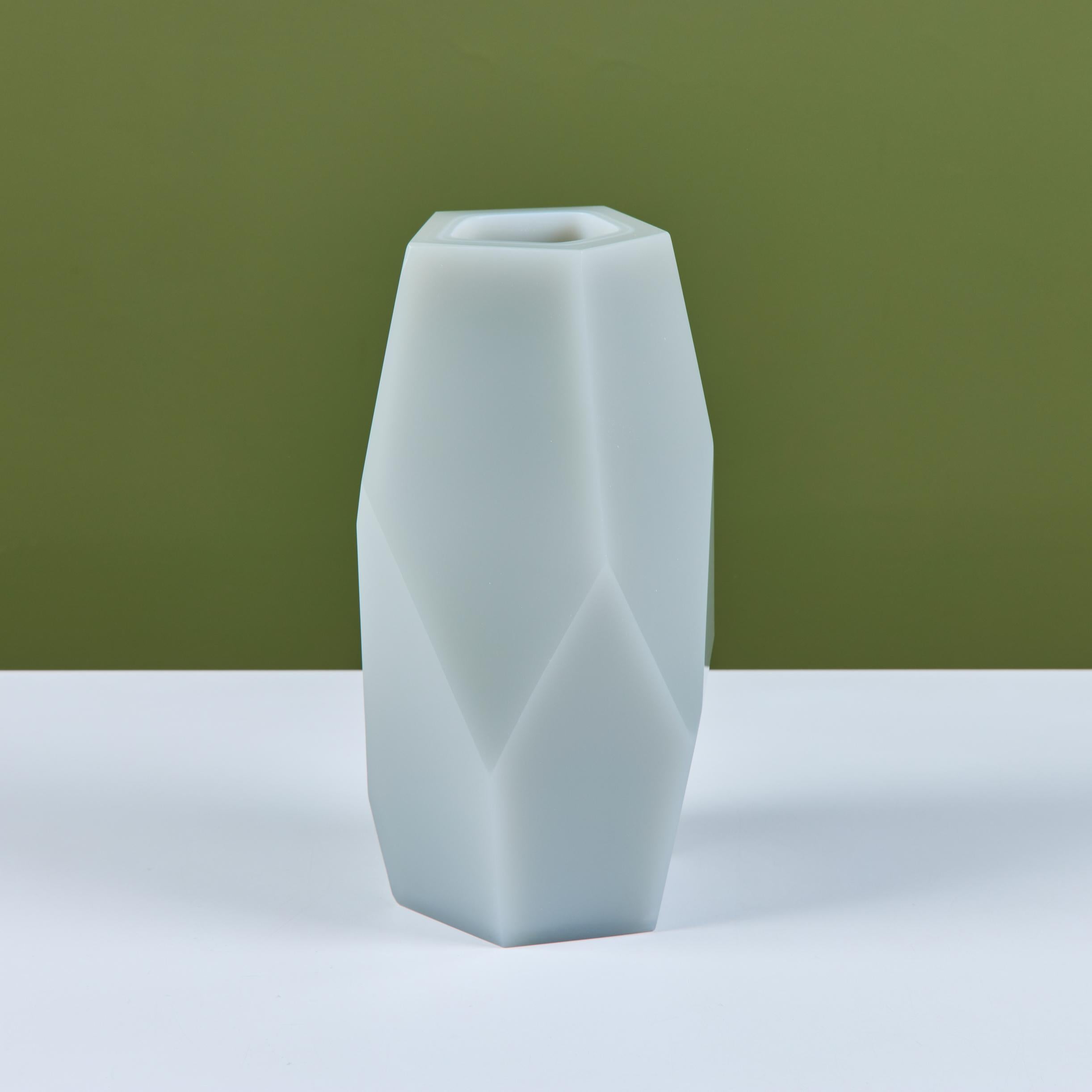 Glass Robert Kuo Gray Facet Vase For Sale