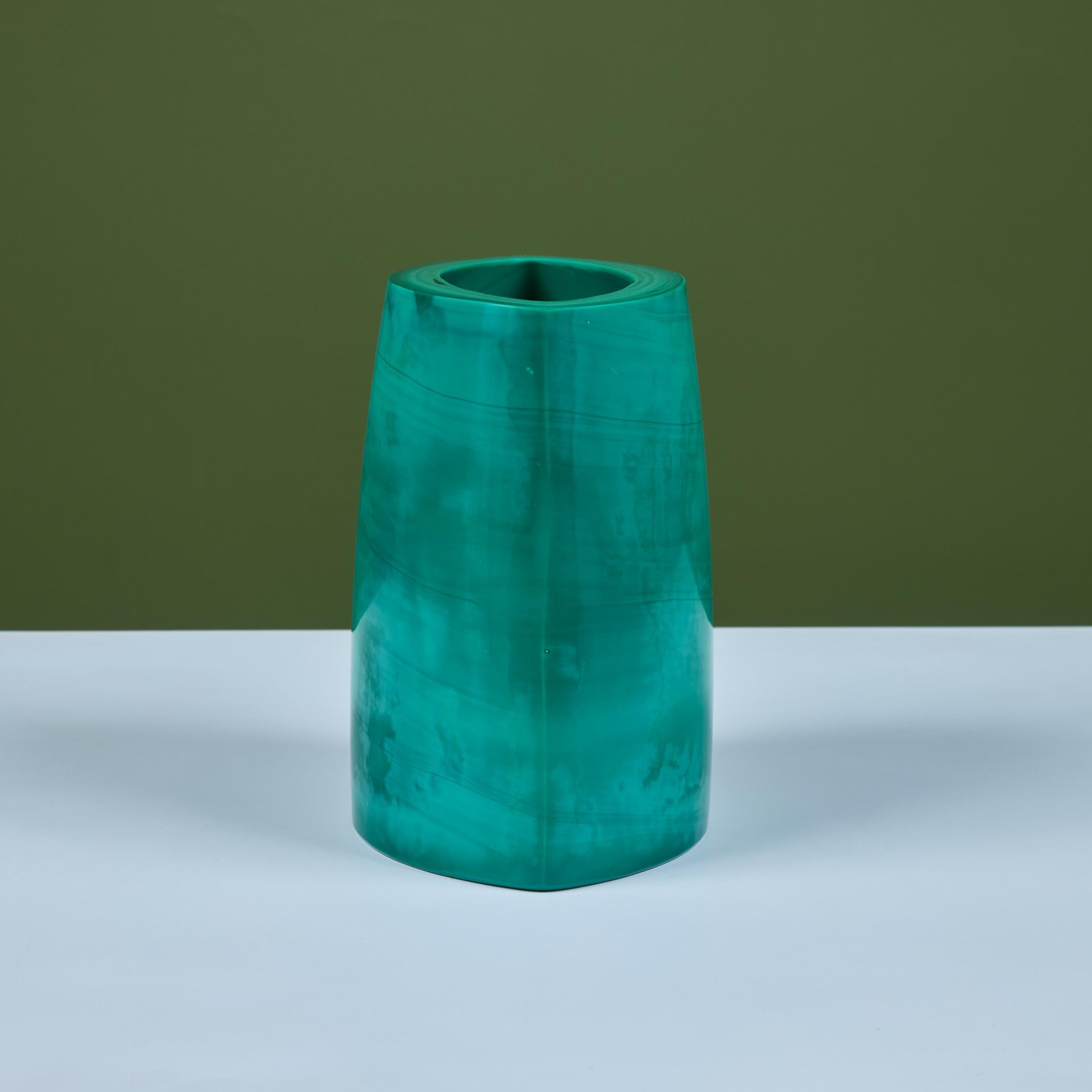 Robert Kuo Green Peking Glass Vase 5