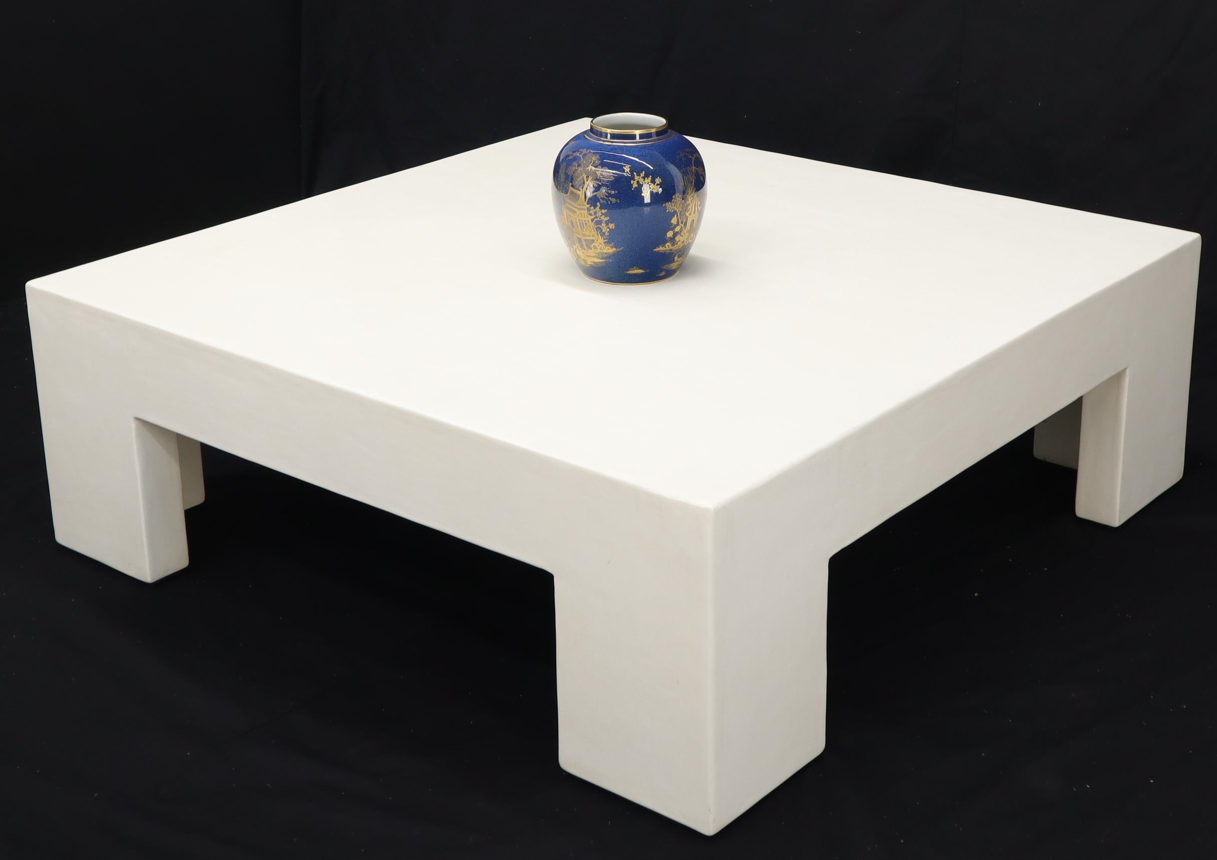 Robert Kuo Large Square White Enamel Lacquer Coffee Table 1