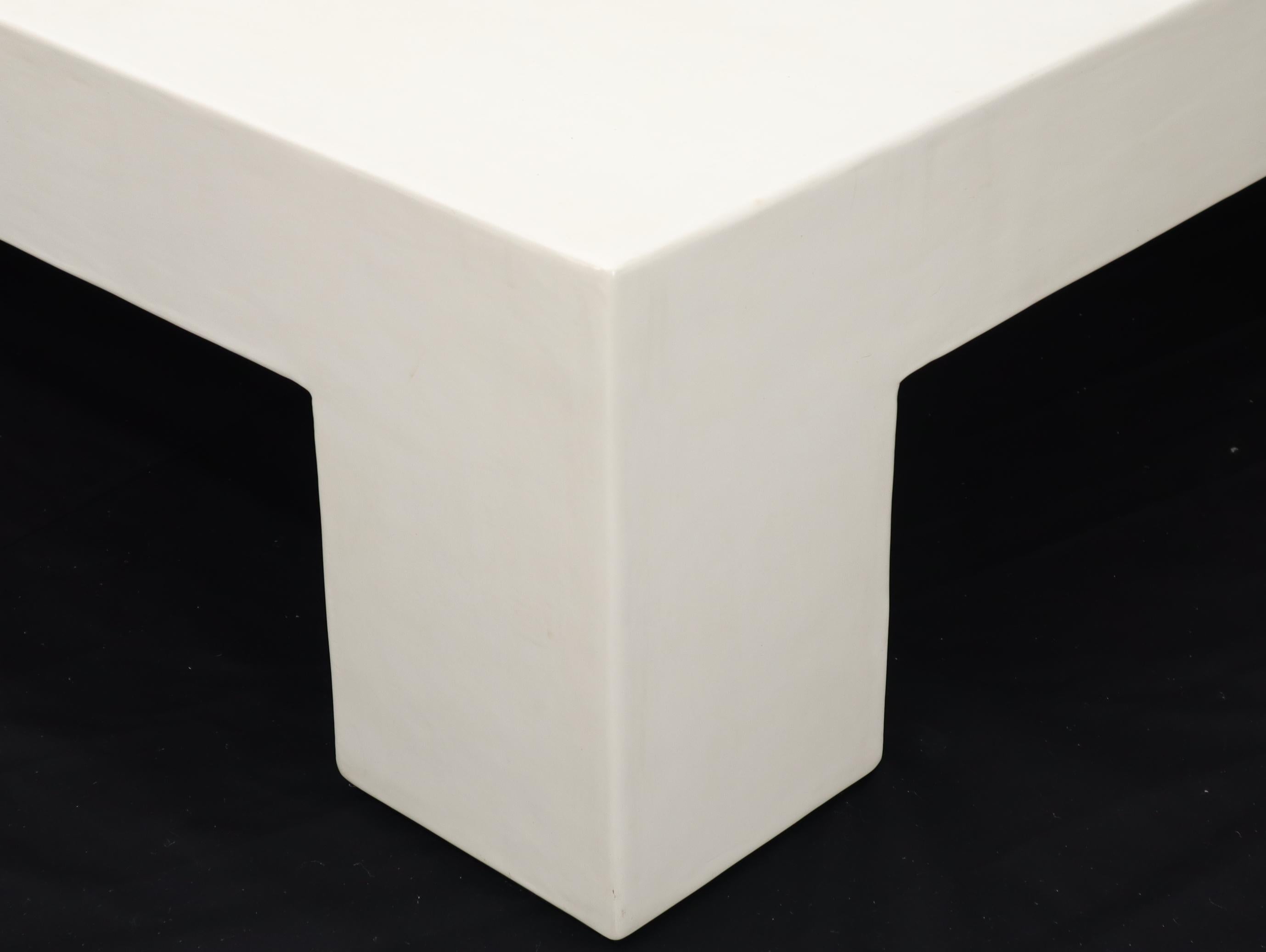 Robert Kuo Large Square White Enamel Lacquer Coffee Table In Excellent Condition In Rockaway, NJ