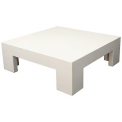 Robert Kuo Large Square White Enamel Lacquer Coffee Table