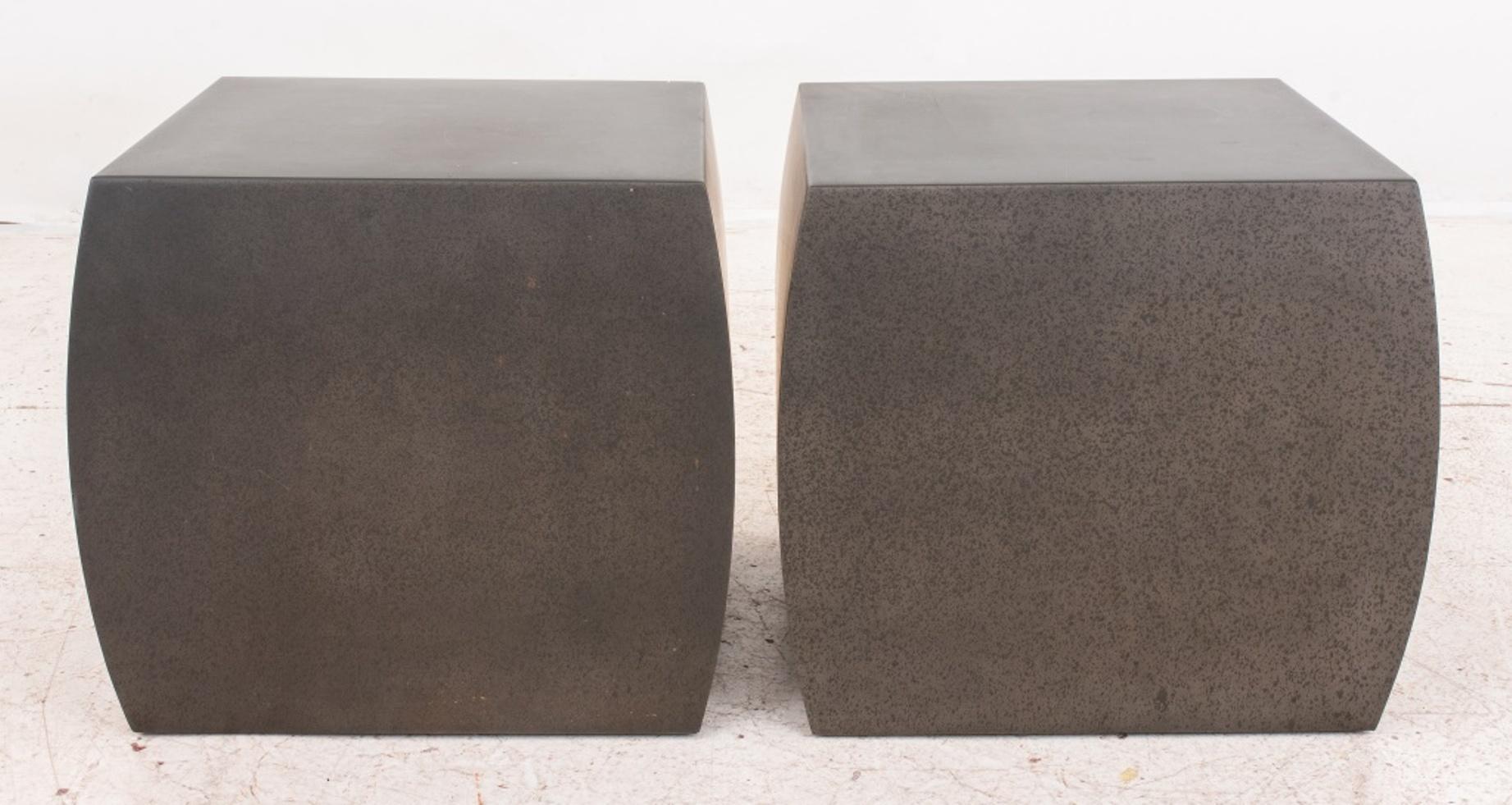 Modern Robert Kuo Manner Metal Square End Table, Pair For Sale
