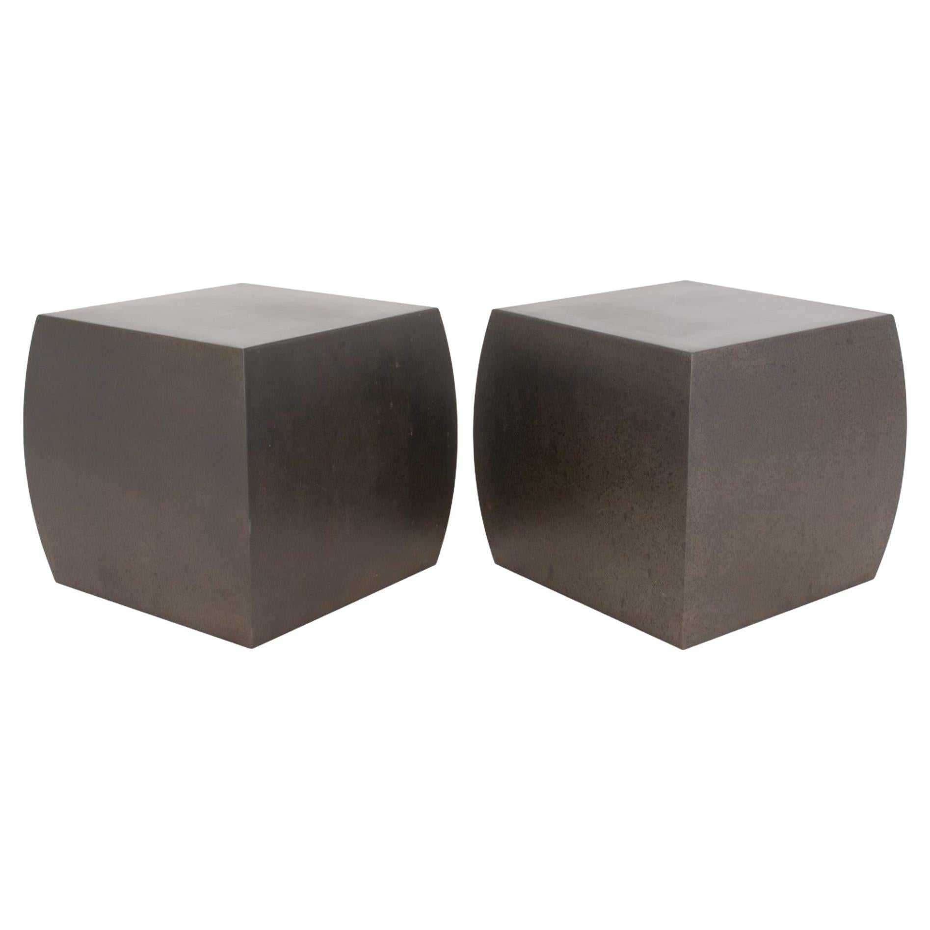 Robert Kuo Manner Metal Square End Table, Pair For Sale