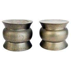 Robert Kuo Metal Indian Style Drum Side Tables, Two Available