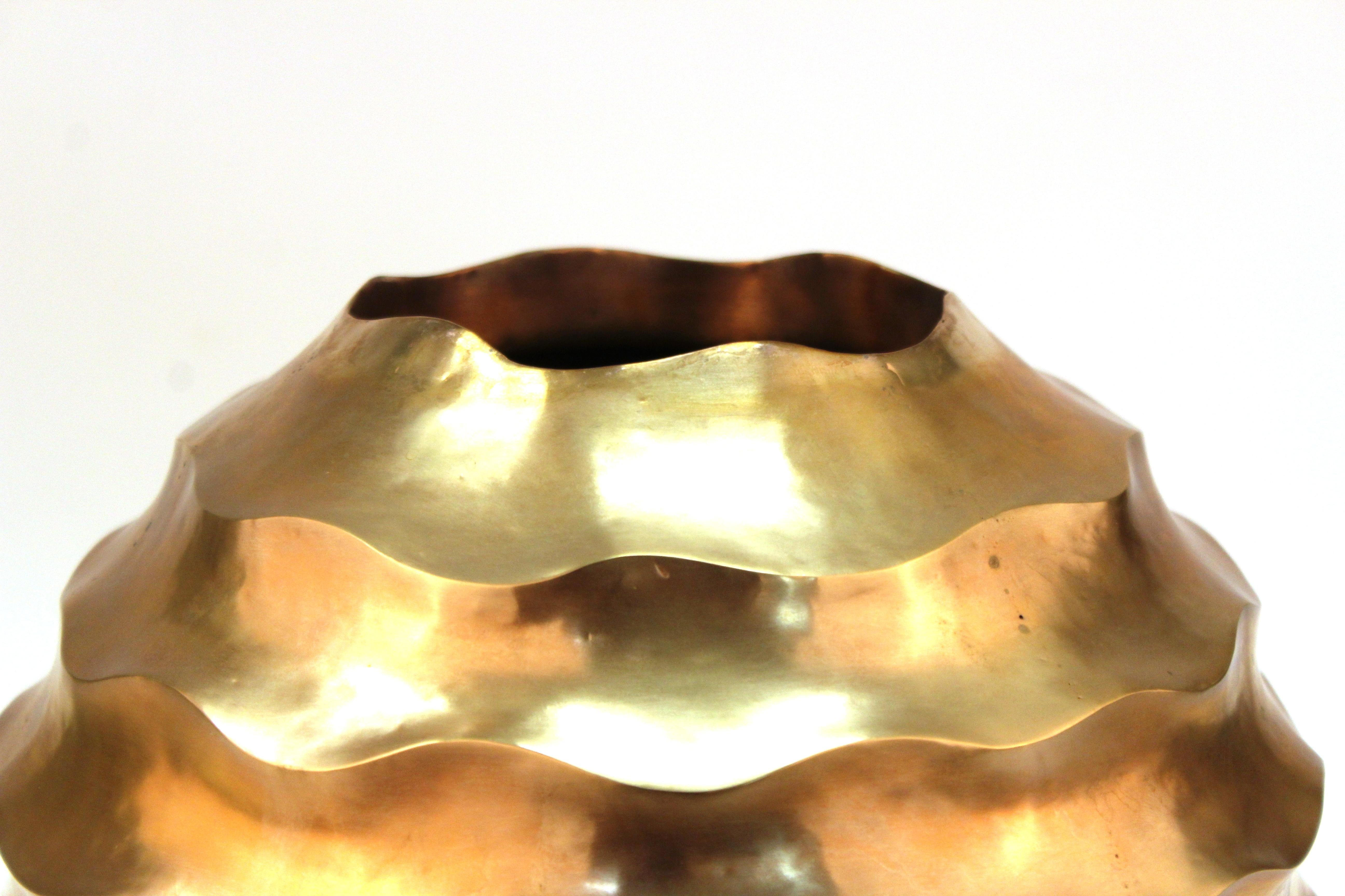 Metal  Robert Kuo Modern Lidded Gilt Vase