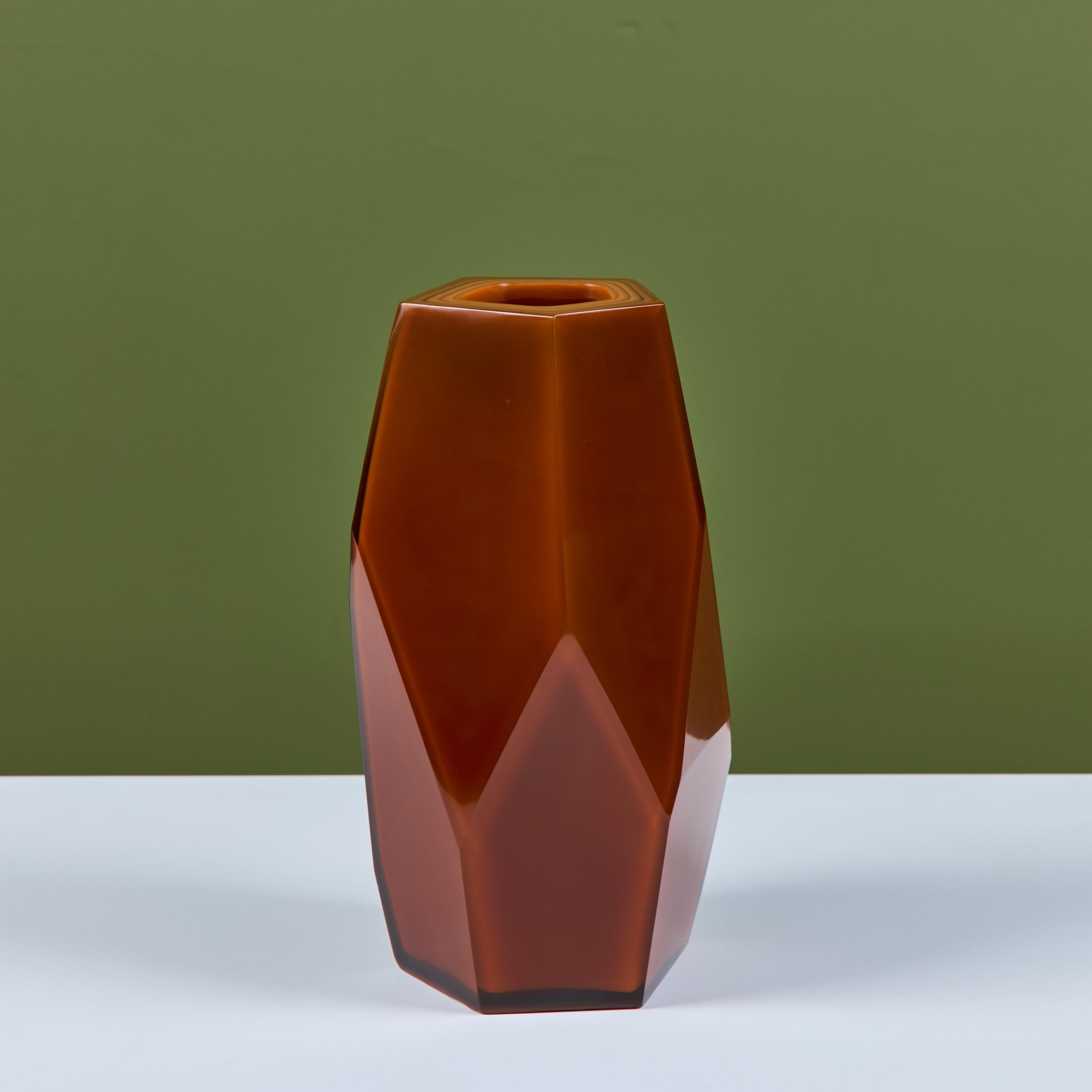 Contemporary Robert Kuo Persimmon Facet Vase For Sale