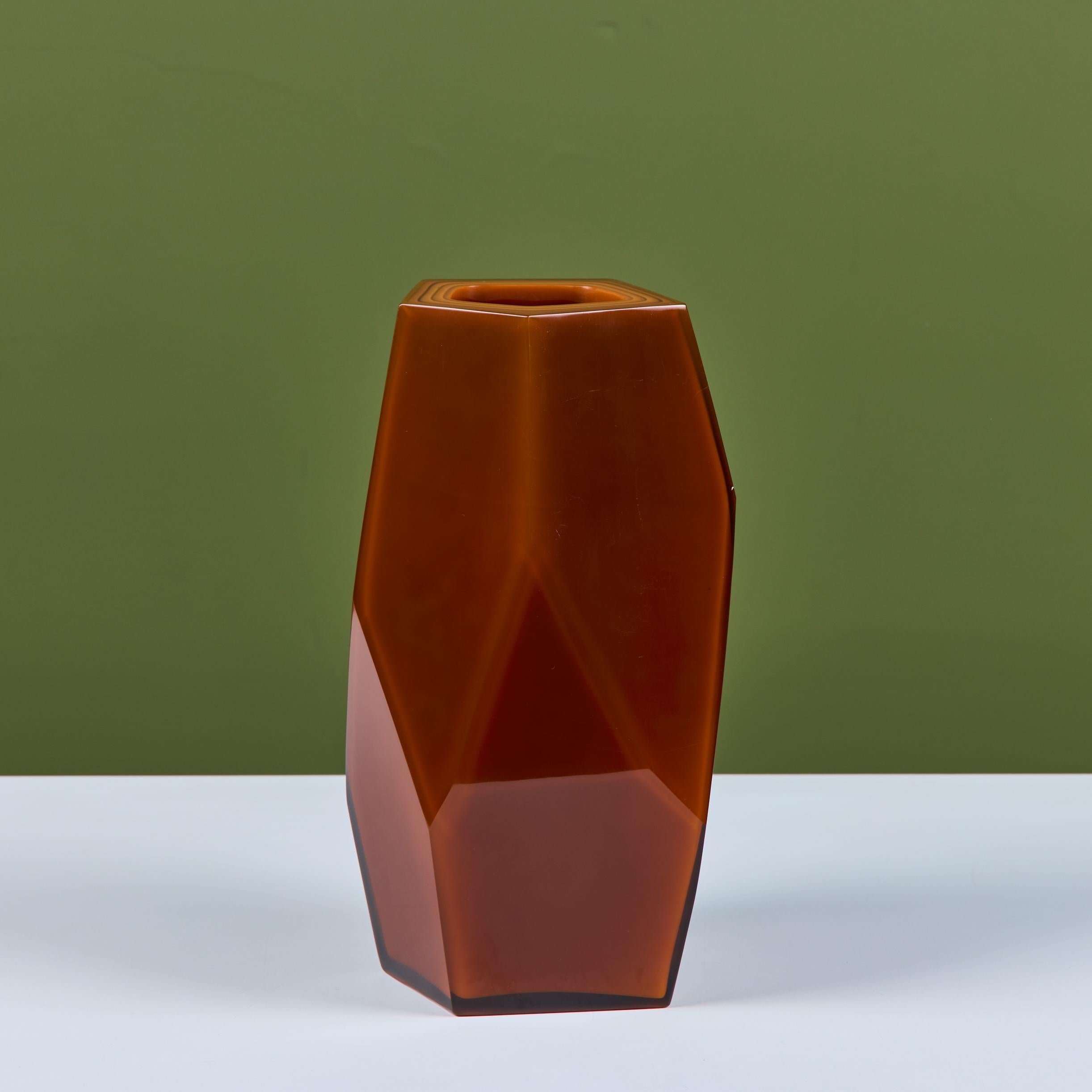 Glass Robert Kuo Persimmon Facet Vase For Sale