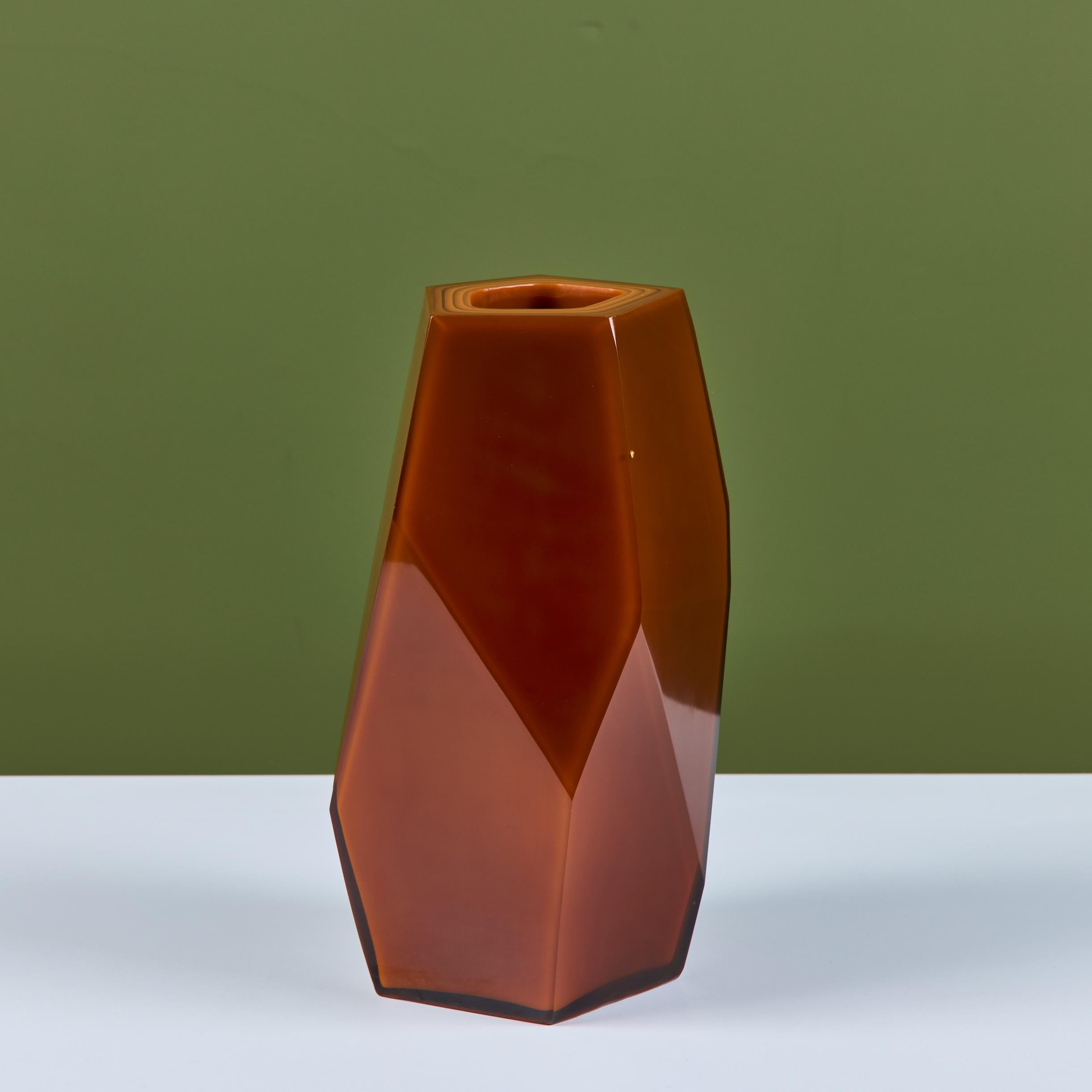 Robert Kuo Persimmon Facet Vase For Sale 2