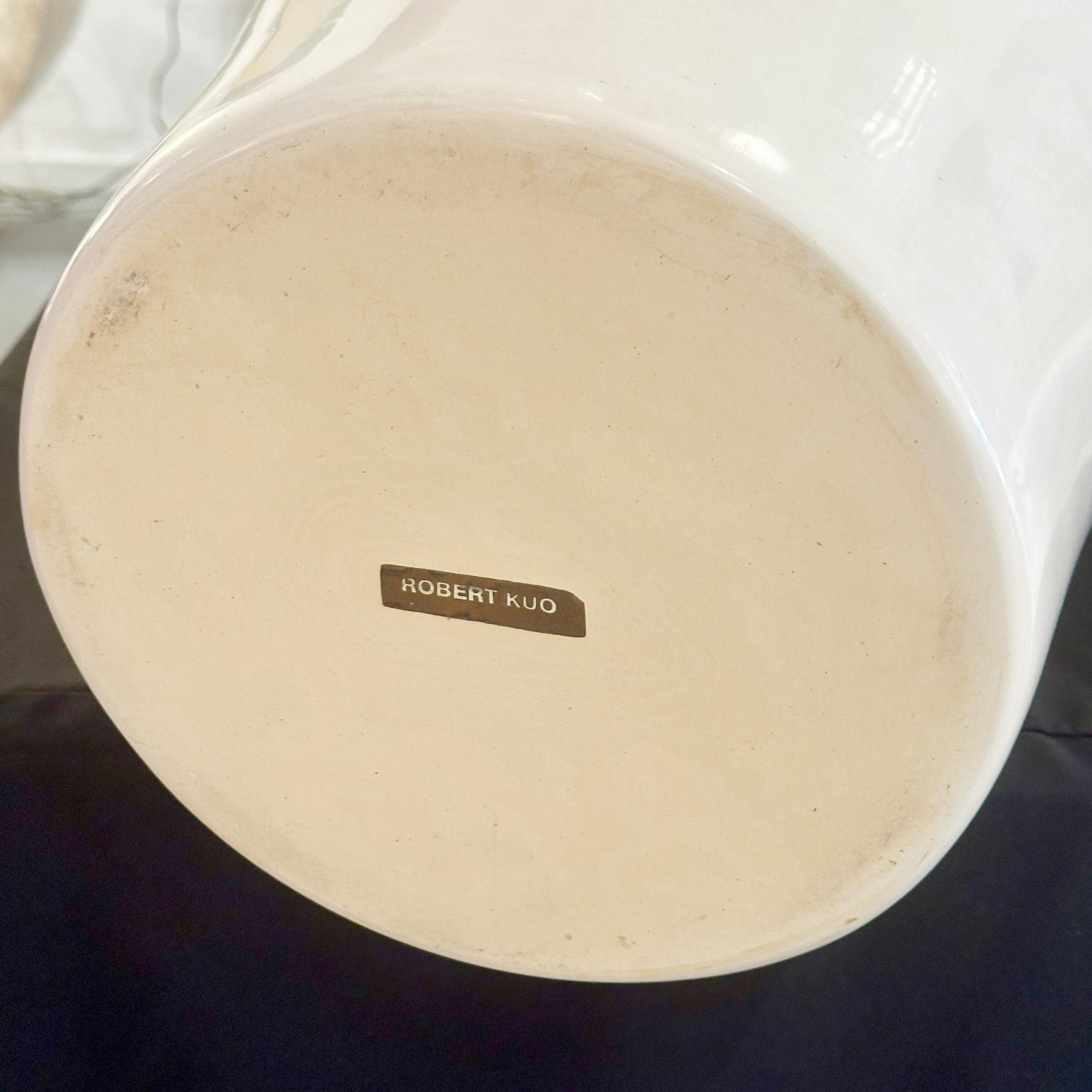 Robert Kuo Signed Monumental Cream Lacquer and Copper Liao Floor Vase, ca 2005 For Sale 5