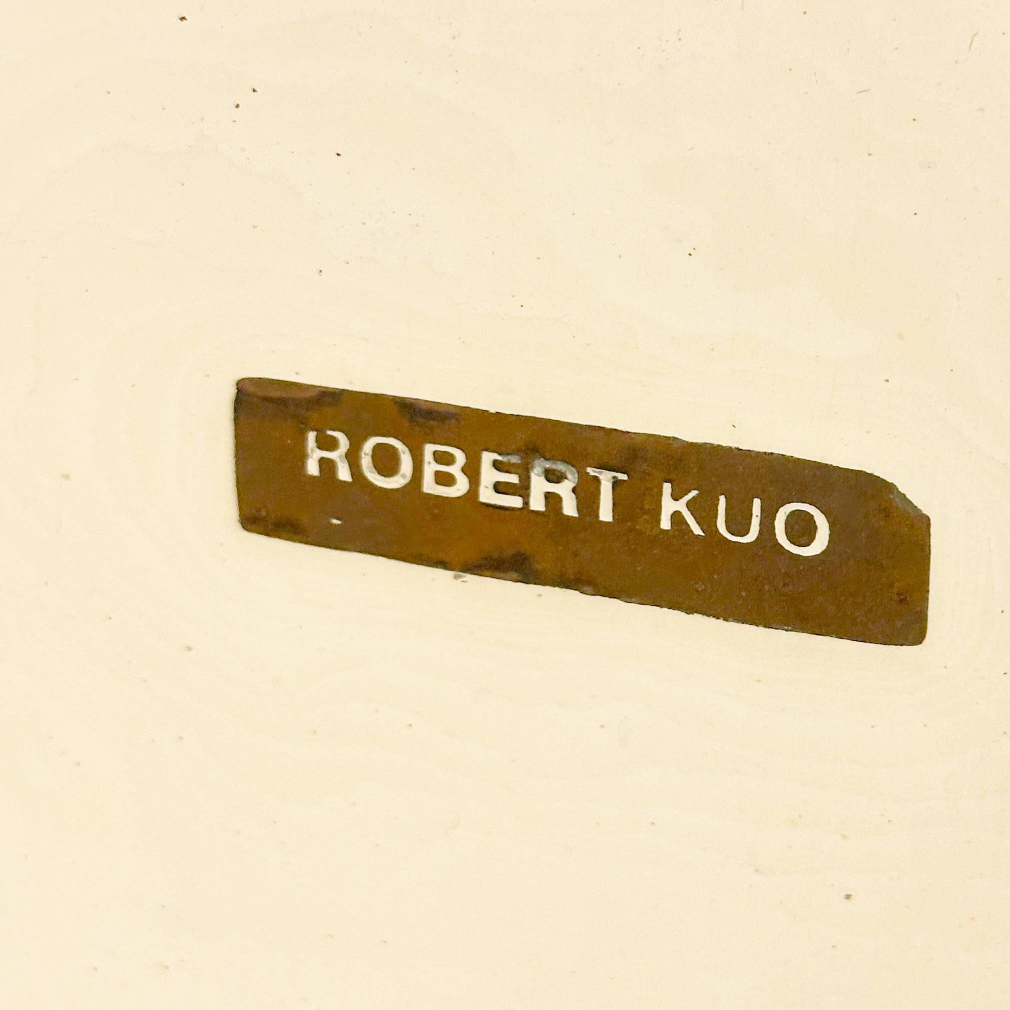 Robert Kuo Signed Monumental Cream Lacquer and Copper Liao Floor Vase, ca 2005 For Sale 6