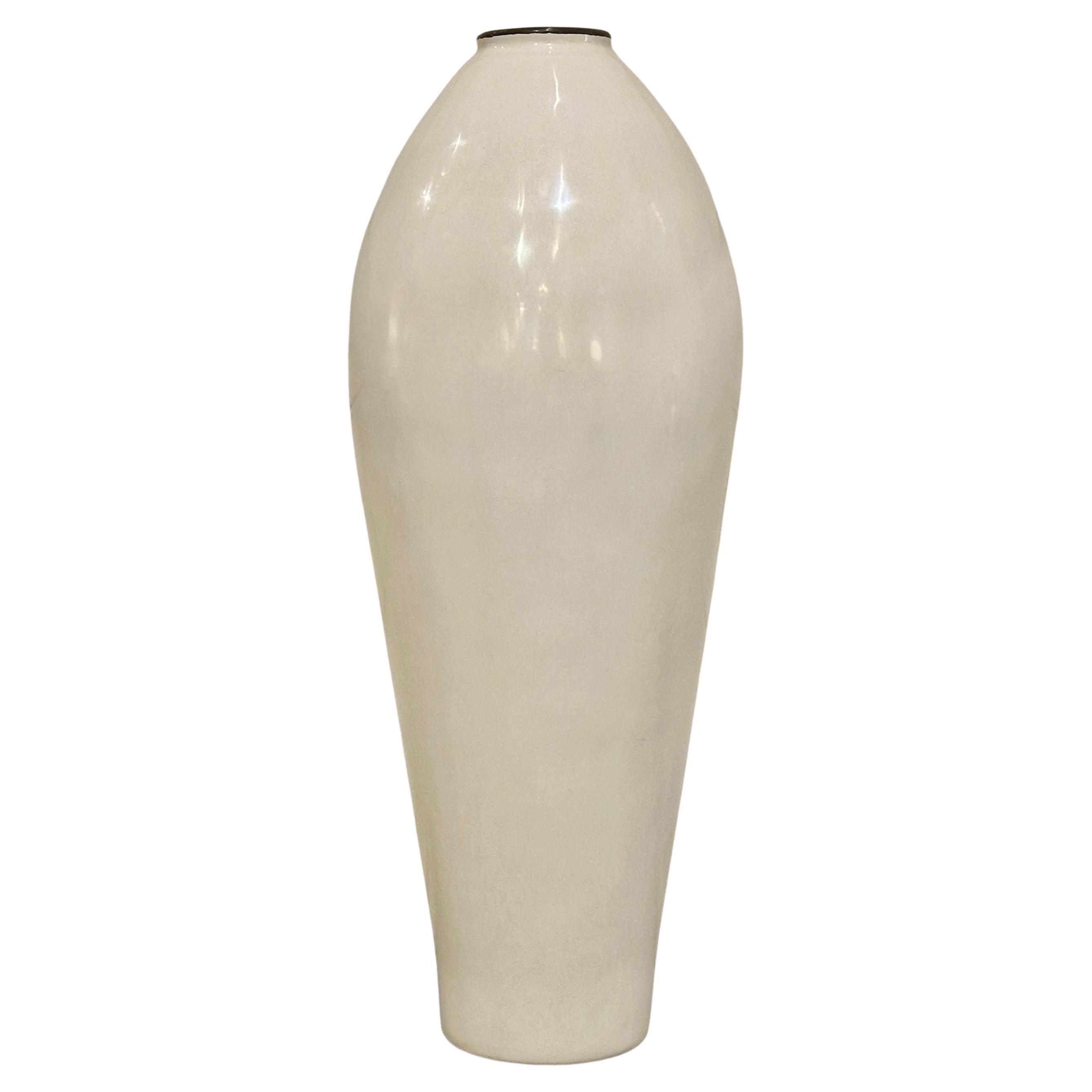 American Robert Kuo Signed Monumental Cream Lacquer and Copper Liao Floor Vase, ca 2005 For Sale