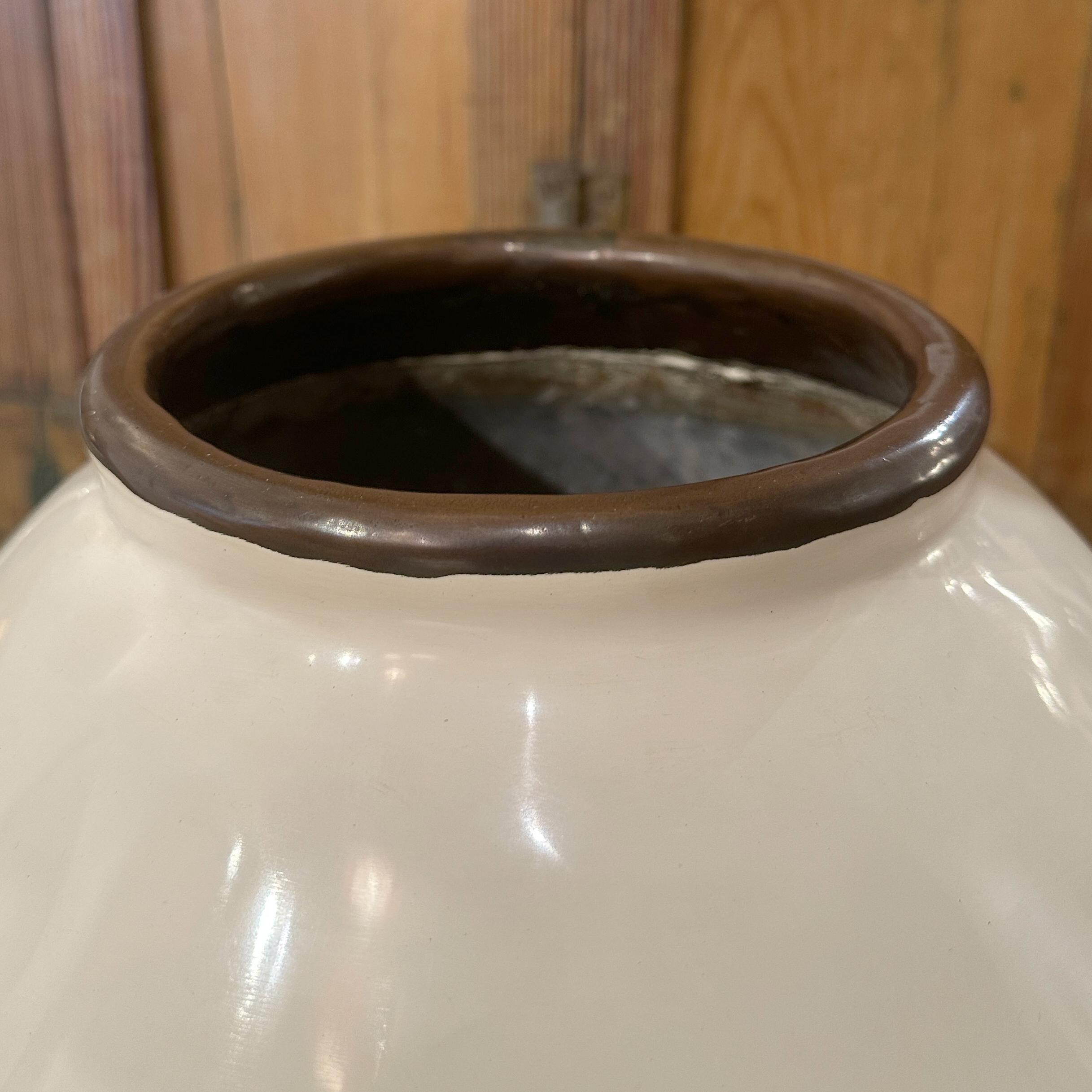 Enameled Robert Kuo Signed Monumental Cream Lacquer and Copper Liao Floor Vase, ca 2005 For Sale
