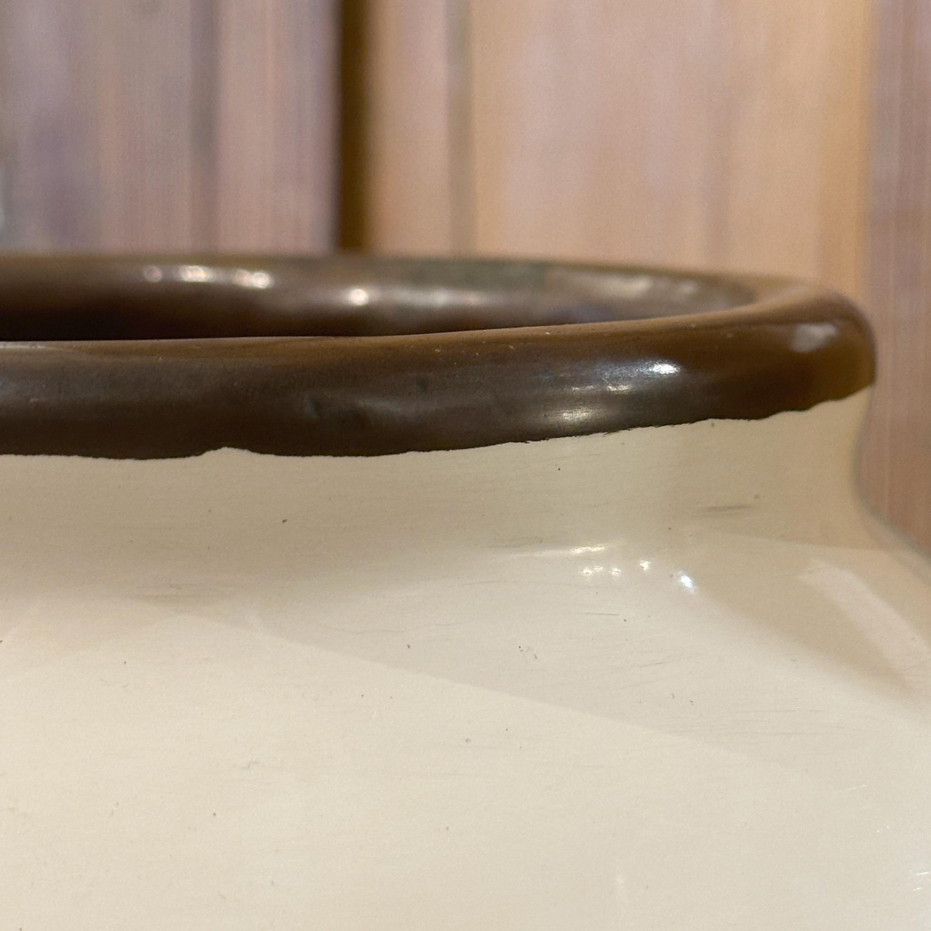 Contemporary Robert Kuo Signed Monumental Cream Lacquer and Copper Liao Floor Vase, ca 2005 For Sale