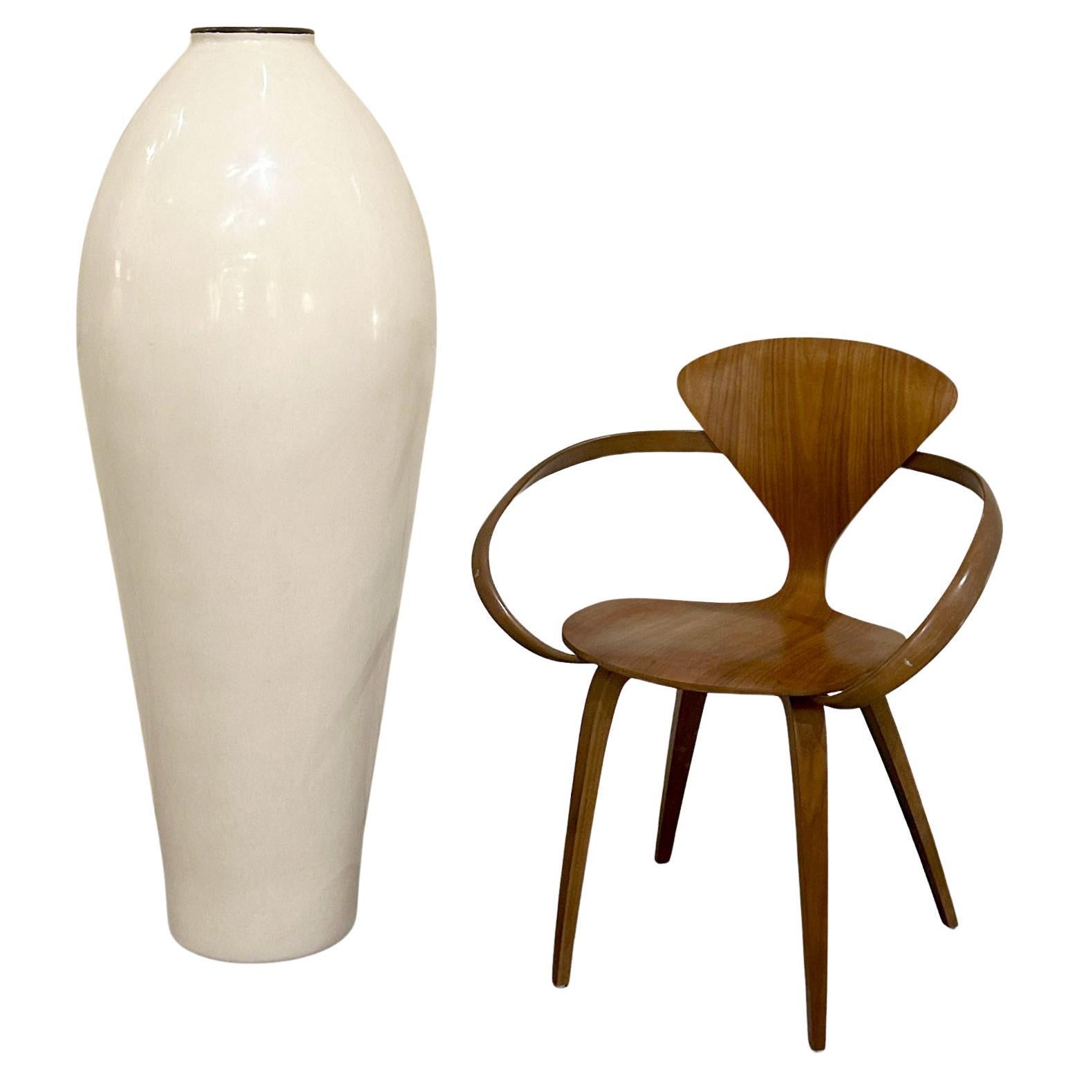 Robert Kuo Signed Monumental Cream Lacquer and Copper Liao Floor Vase, ca 2005 For Sale