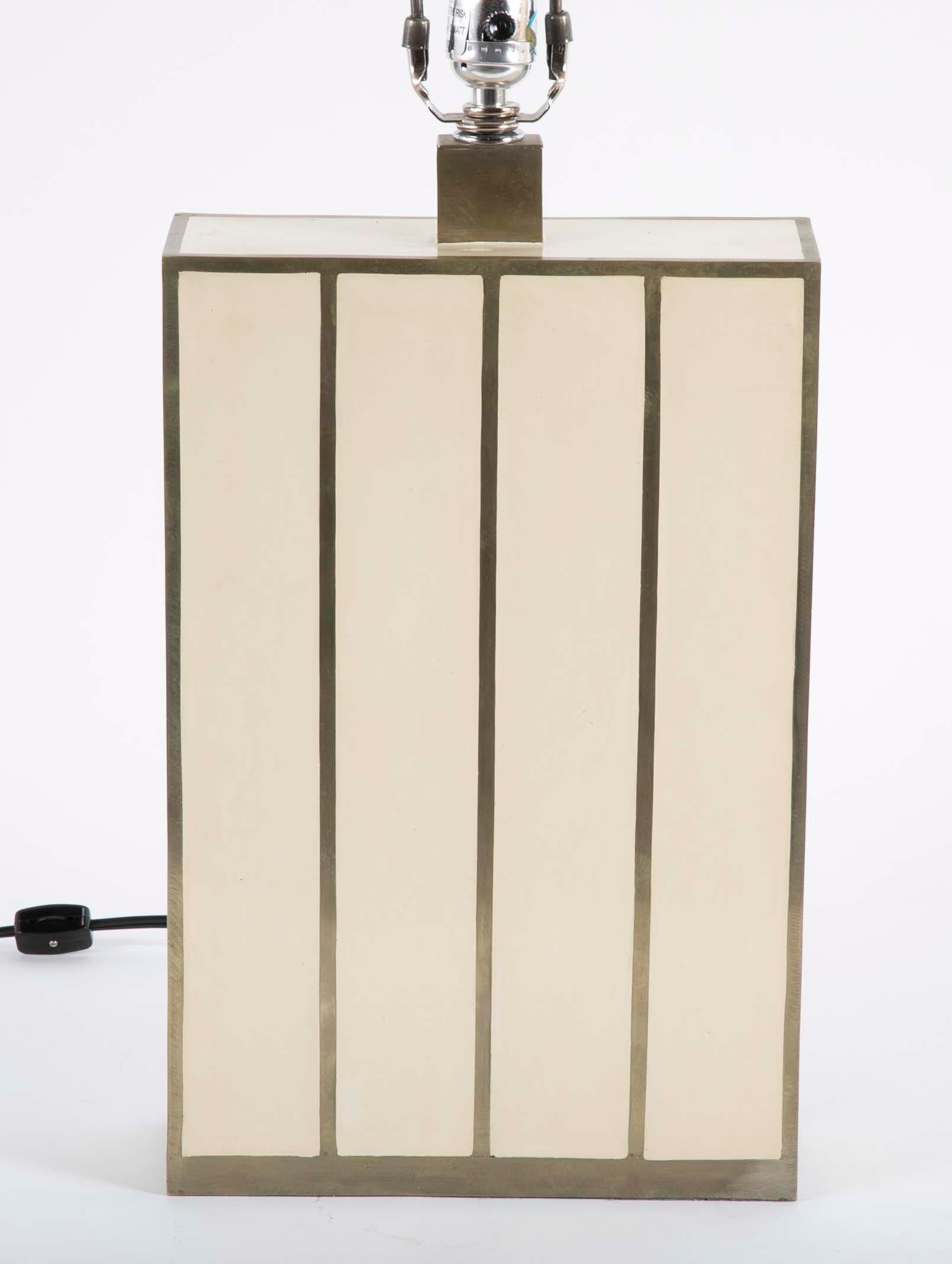 Robert Kuo Table Lamp with Ivory Colored Panels and Brass Banding 1