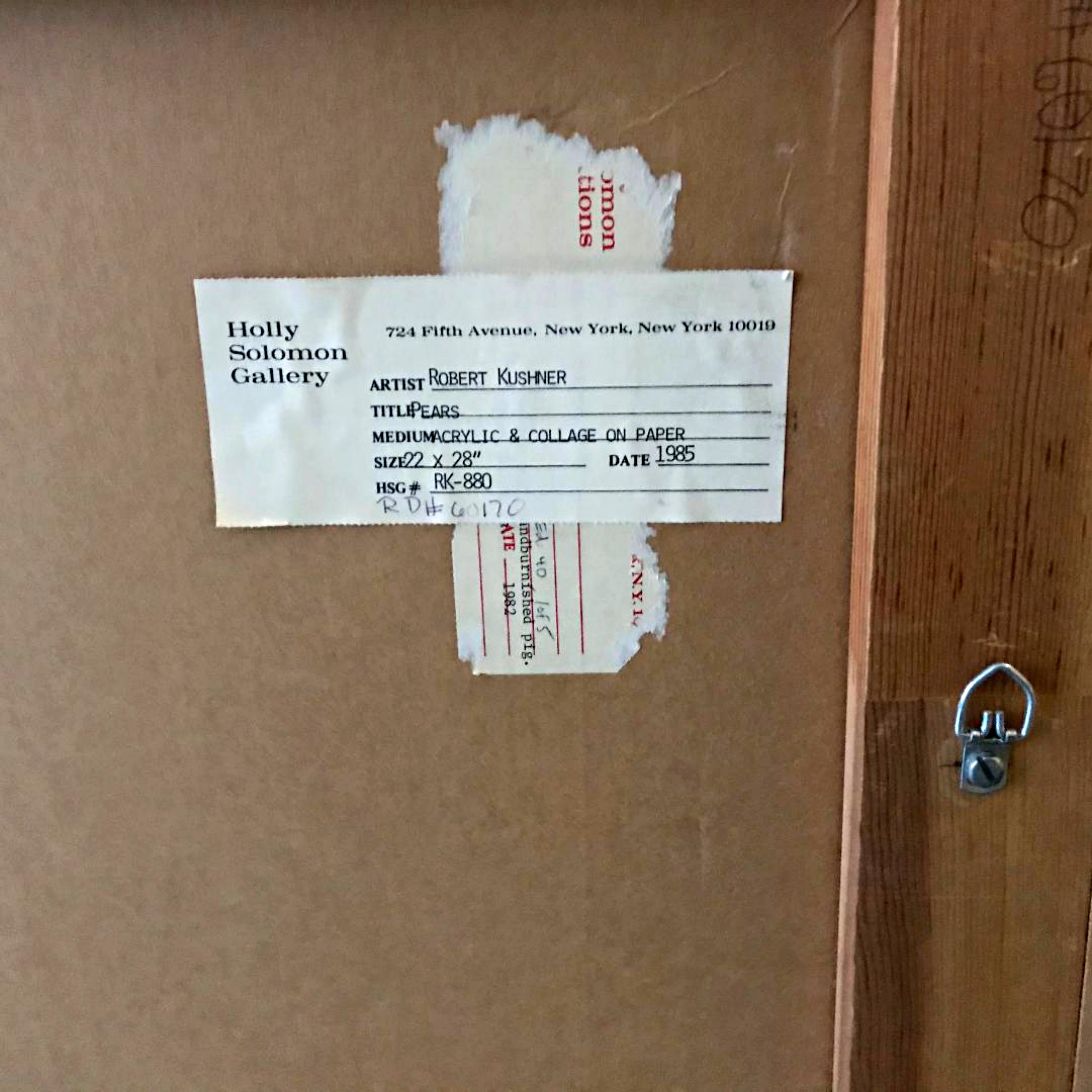 Pears (Holly Solomon Gallery & Readers Digest Collection) Signed painting Framed - Blue Still-Life by Robert Kushner