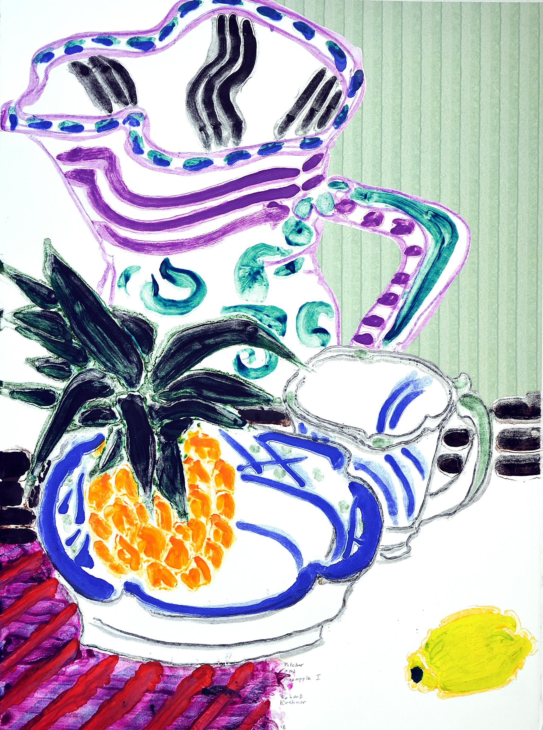 Still-Life Print Robert Kushner - « Pichet et ananas I »