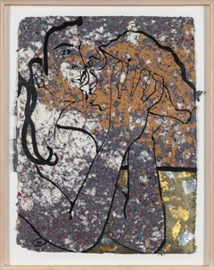 Set of Four Conch Abstract Color Lithograph With Gold Flakes