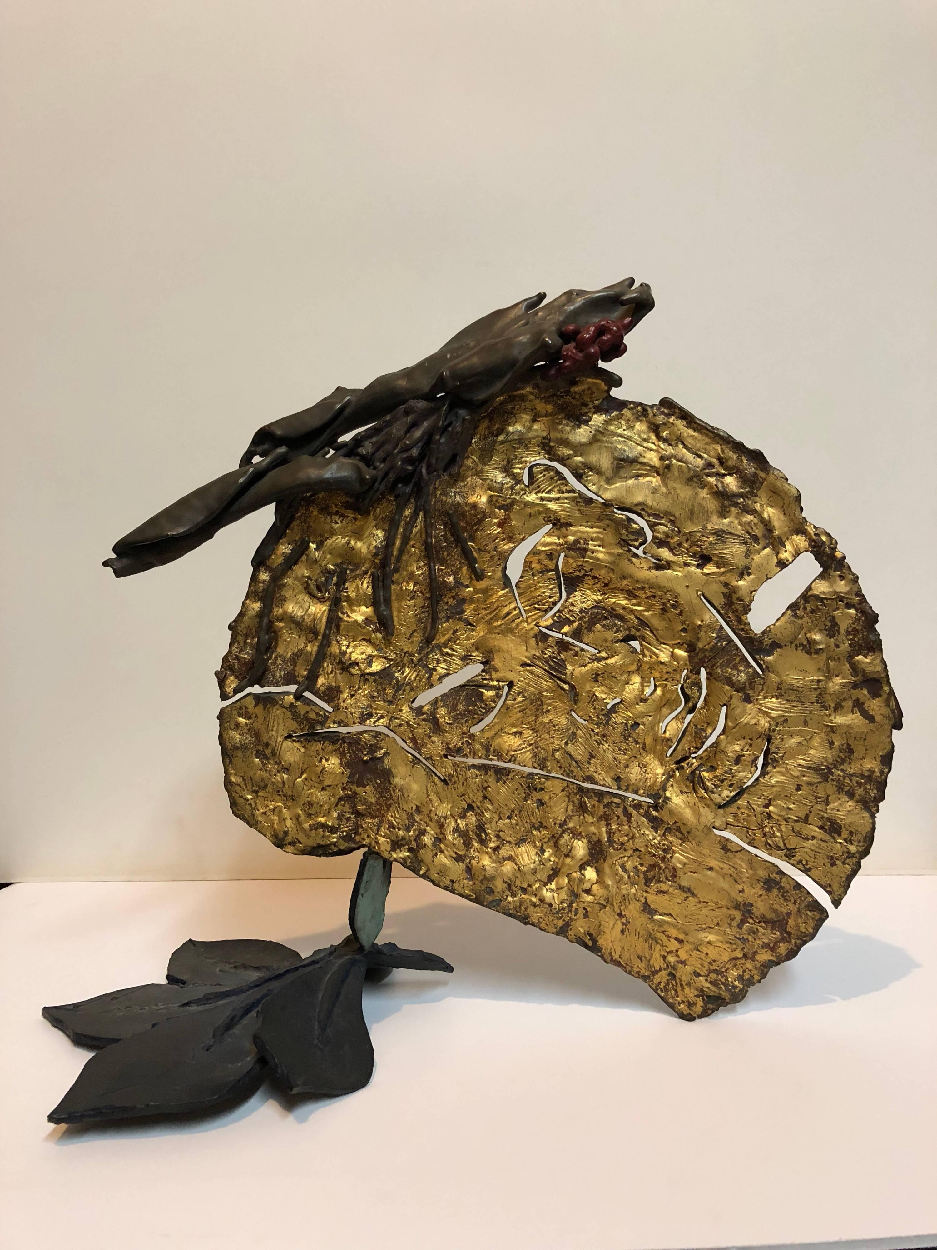 Polychrome Bronze Organic Sculpture Polich Tallix Art Foundry Sleeping Beauty - Gold Still-Life Sculpture by Robert Kushner