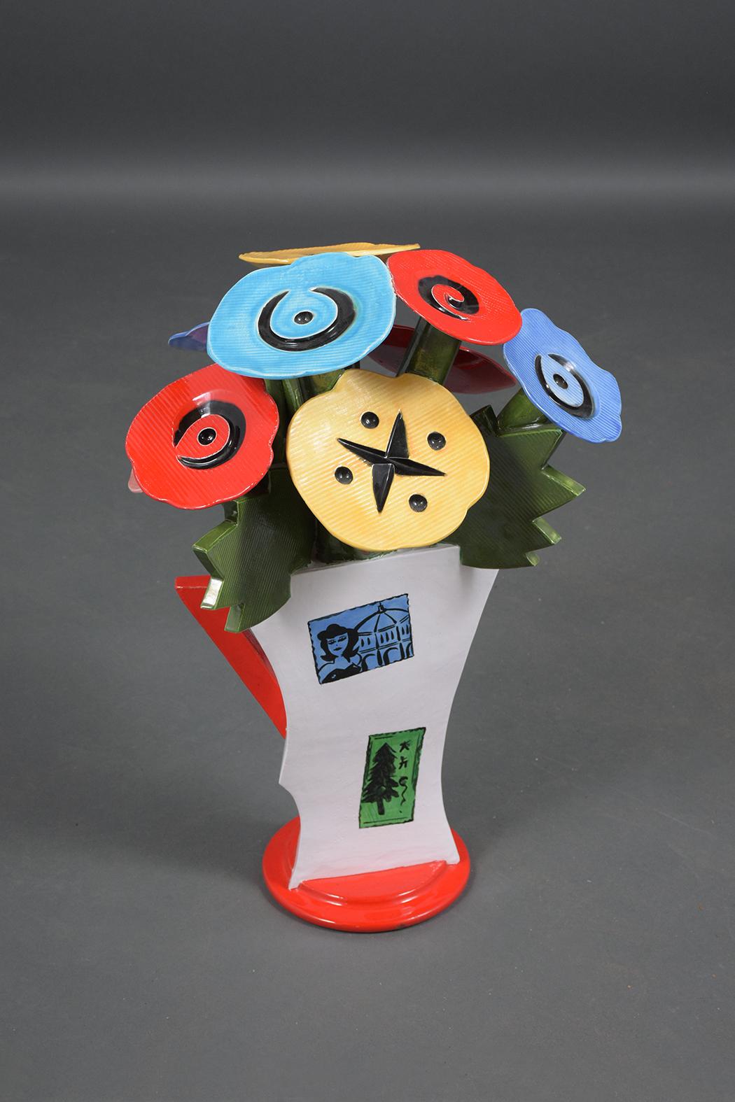 Modern Robert Kvenild Ceramic Vase with Flowers
