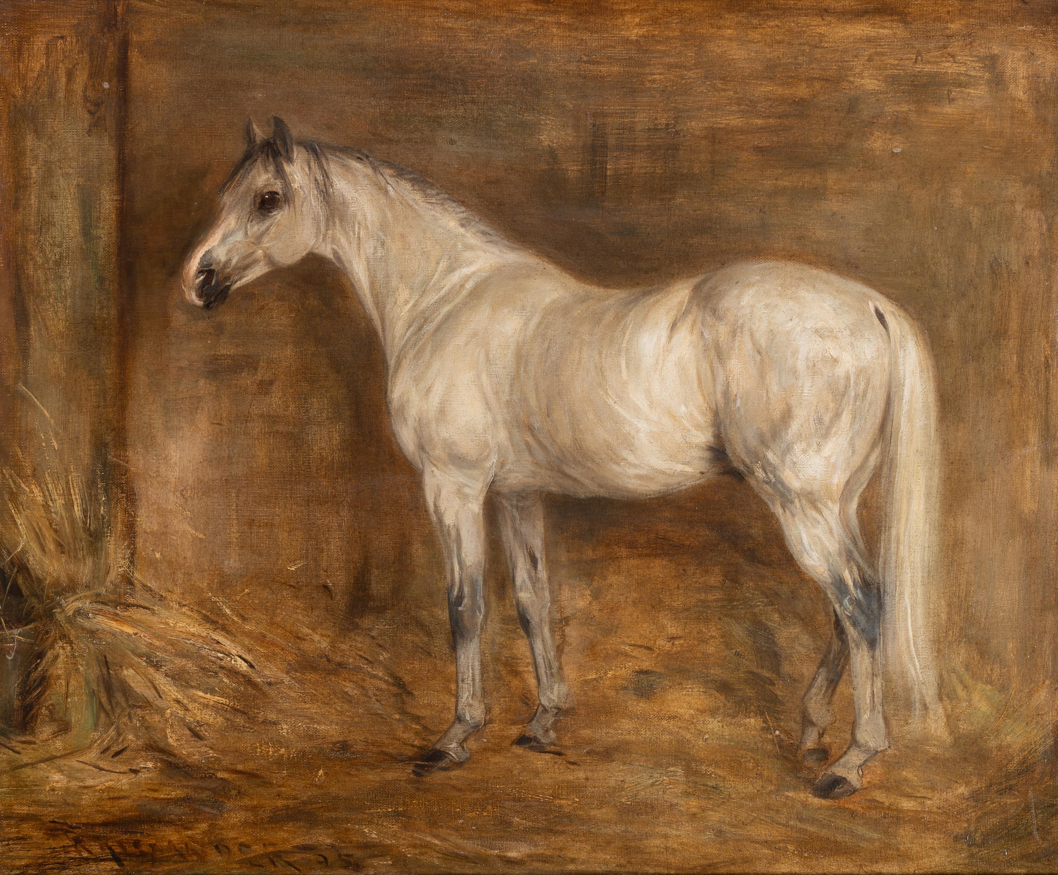 Una yegua árabe en un establo - Painting de Robert L. Alexander