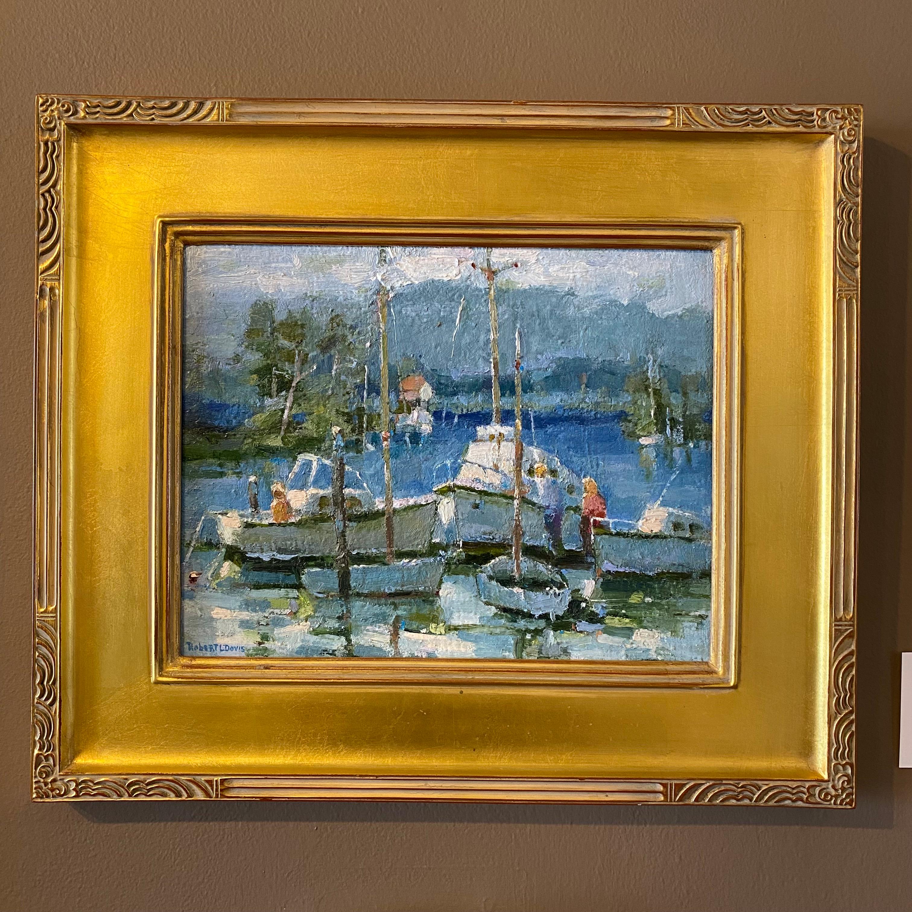 Boatieren am See Cachuma (Impressionismus), Painting, von Robert L. Davis