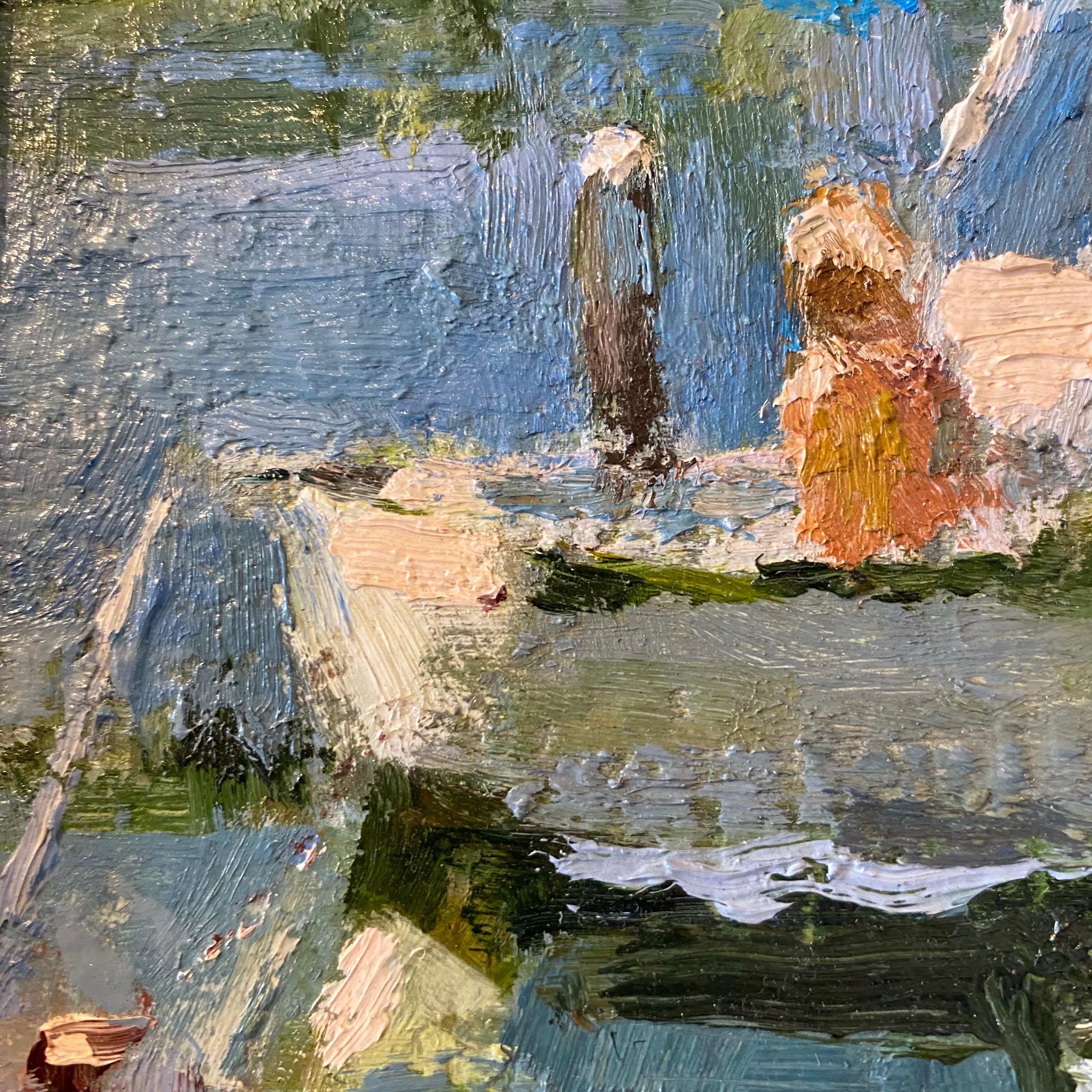 Boating at Lake Cachuma besteht aus Öl auf Leinwand, hat eine Größe von 11 x 14 Zoll und kostet 1.100 Dollar. Das Gemälde wird mit einem Goldrahmen geliefert, und Davis' Unterschrift befindet sich in der linken unteren Ecke des Werks.

Wie viele
