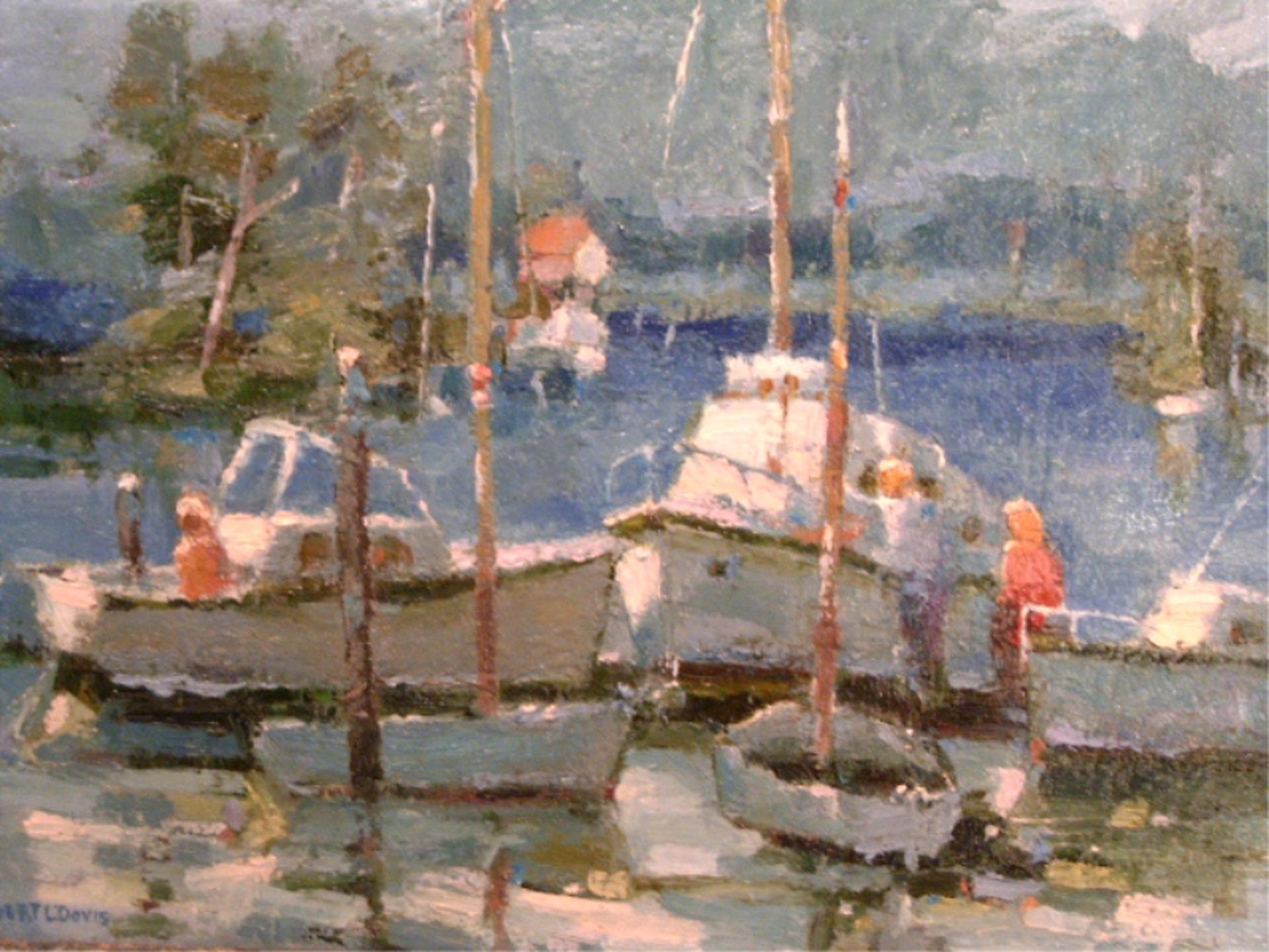 Boatieren am See Cachuma – Painting von Robert L. Davis