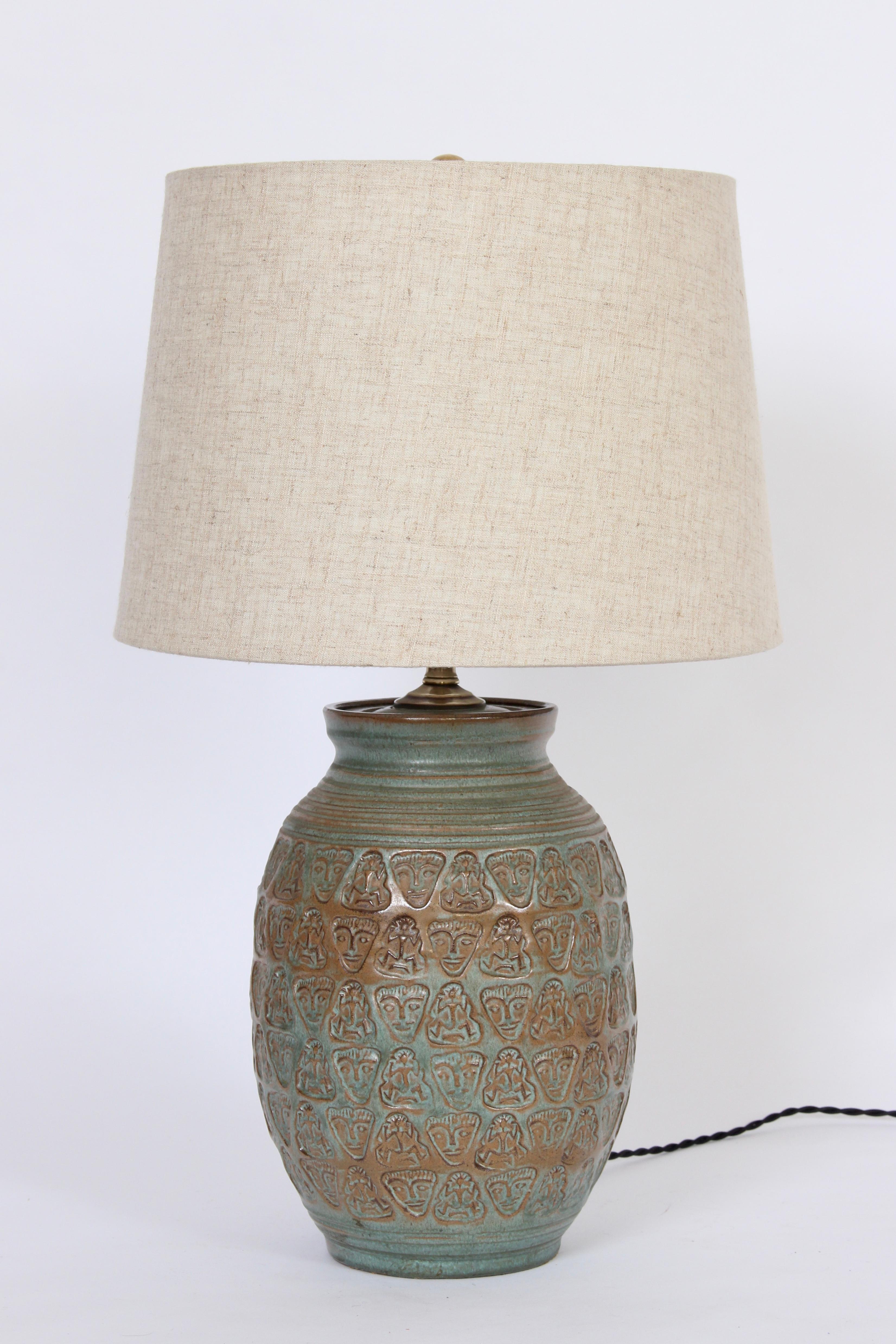 Robert L. Morgan Imprinted Celadon Ceramic Table Lamp, 1950s 5