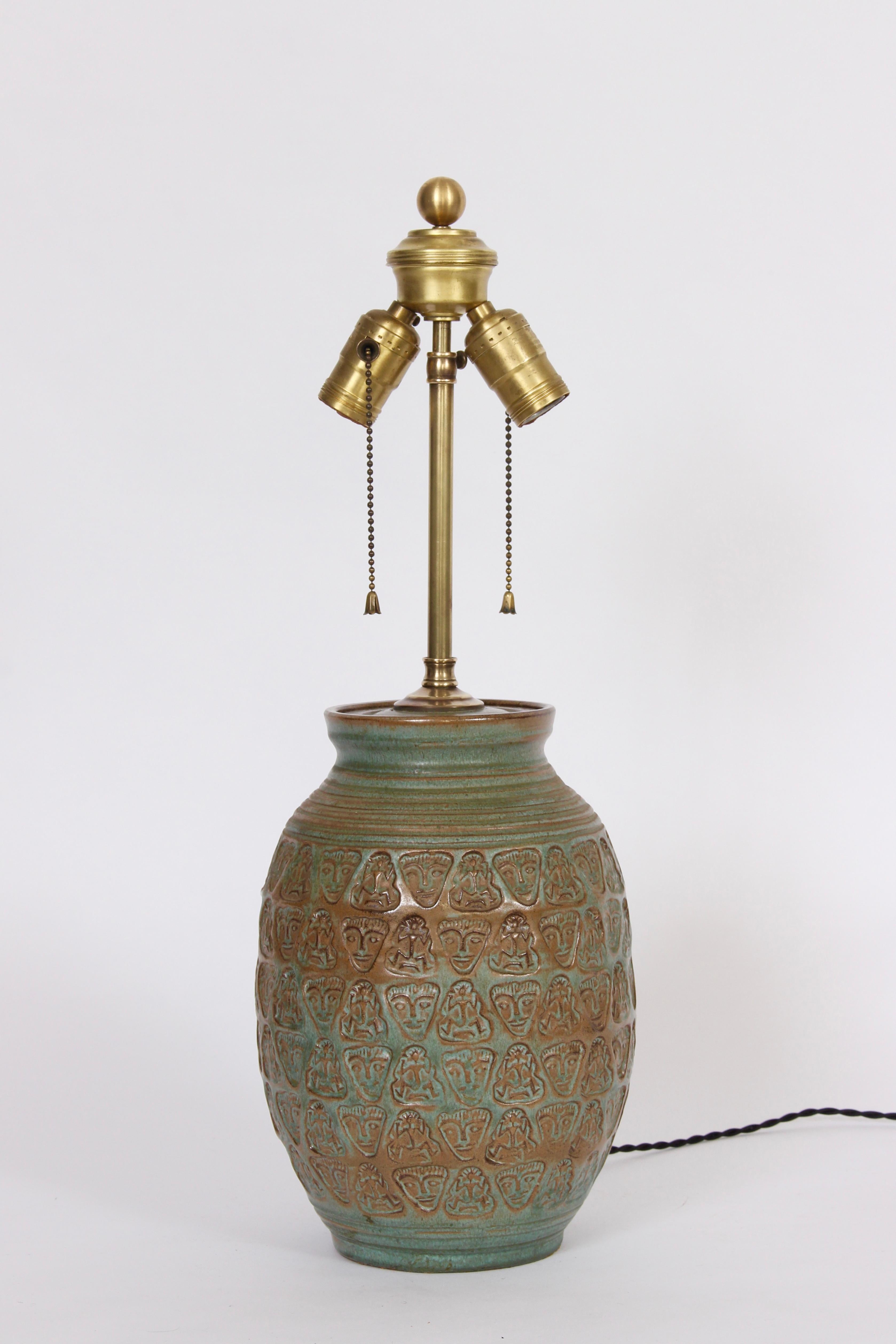 American Robert L. Morgan Imprinted Celadon Ceramic Table Lamp, 1950s