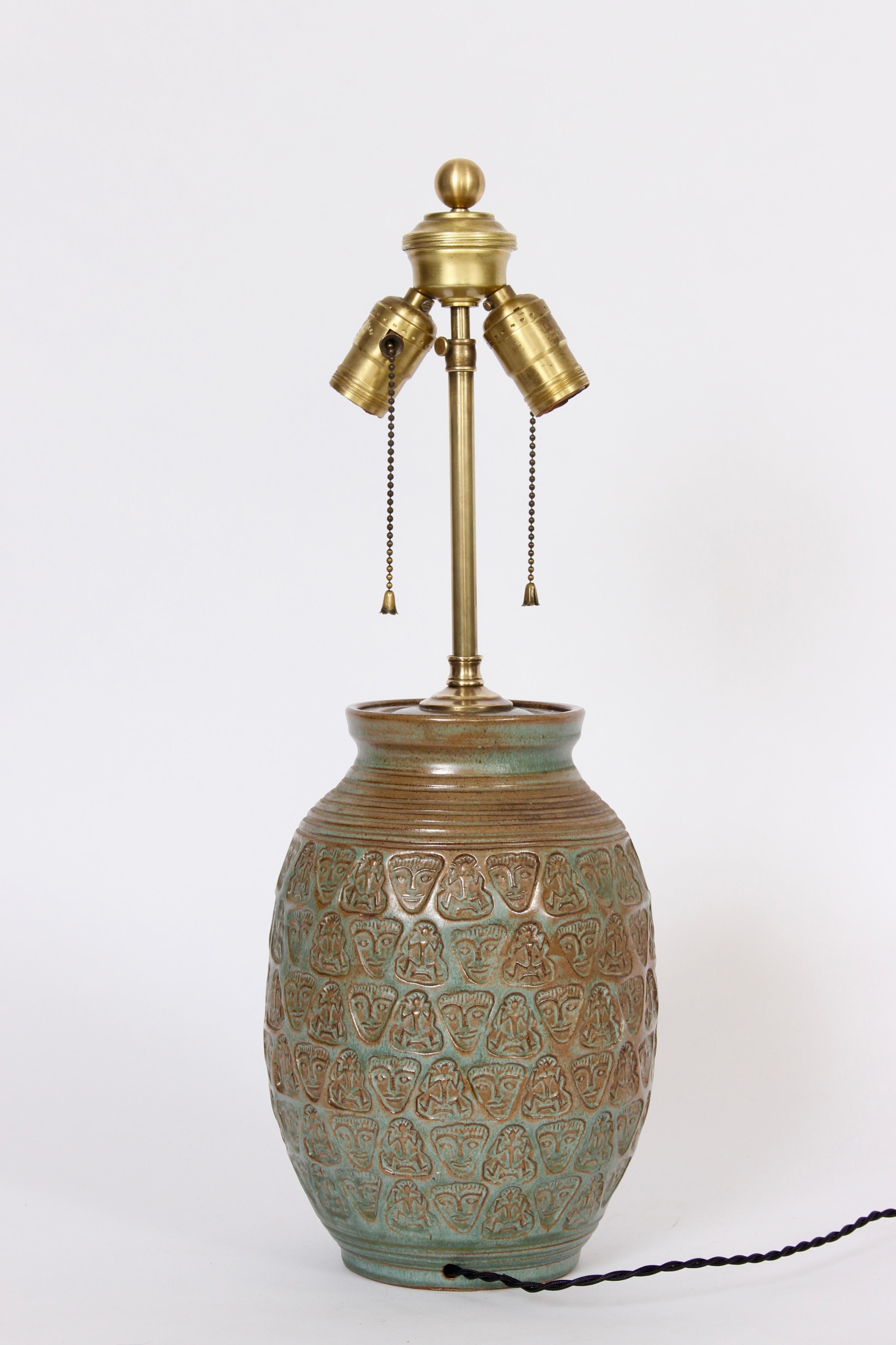 Glazed Robert L. Morgan Imprinted Celadon Ceramic Table Lamp, 1950s