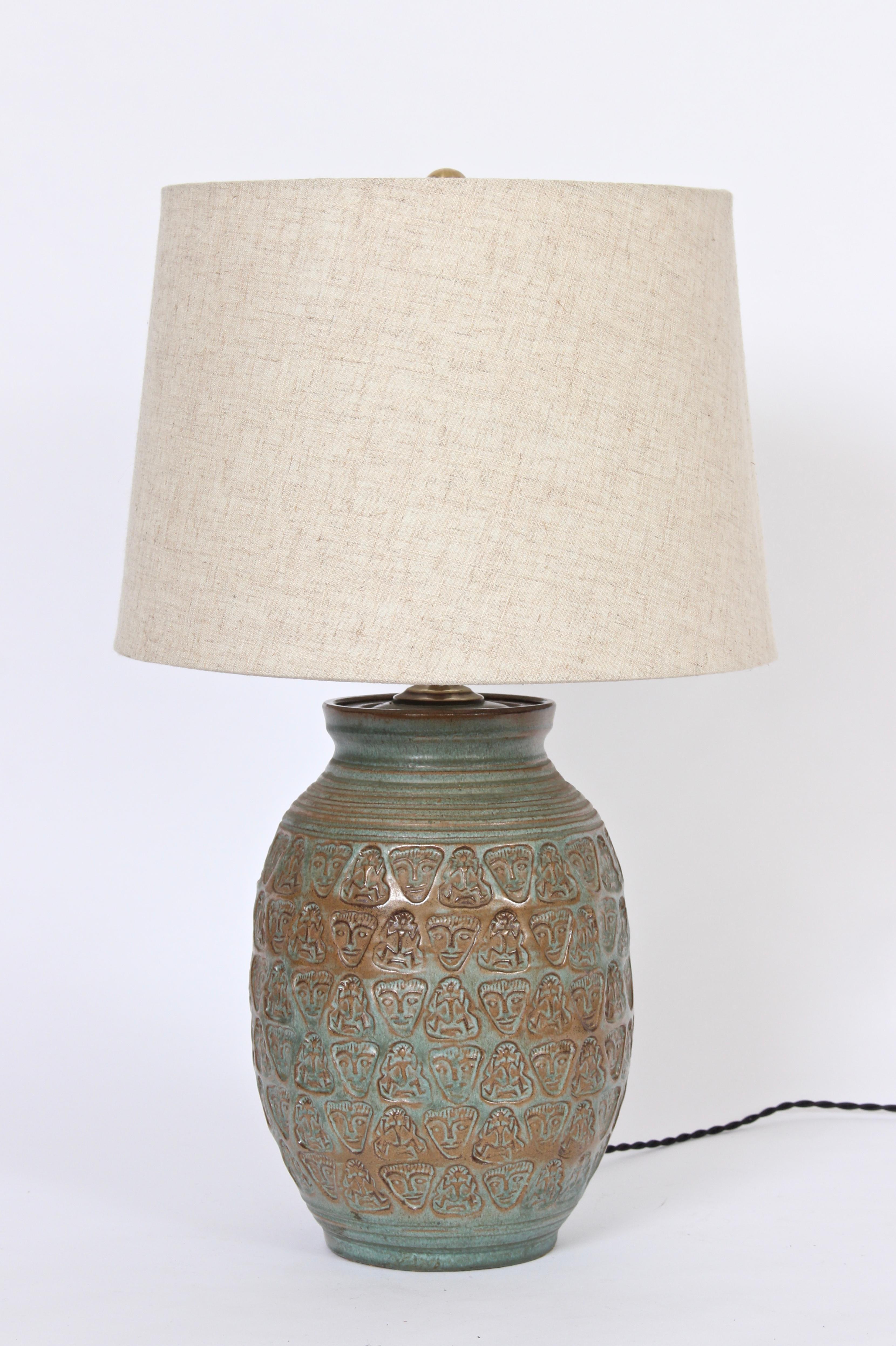 Robert L. Morgan Imprinted Celadon Ceramic Table Lamp, 1950s In Good Condition In Bainbridge, NY