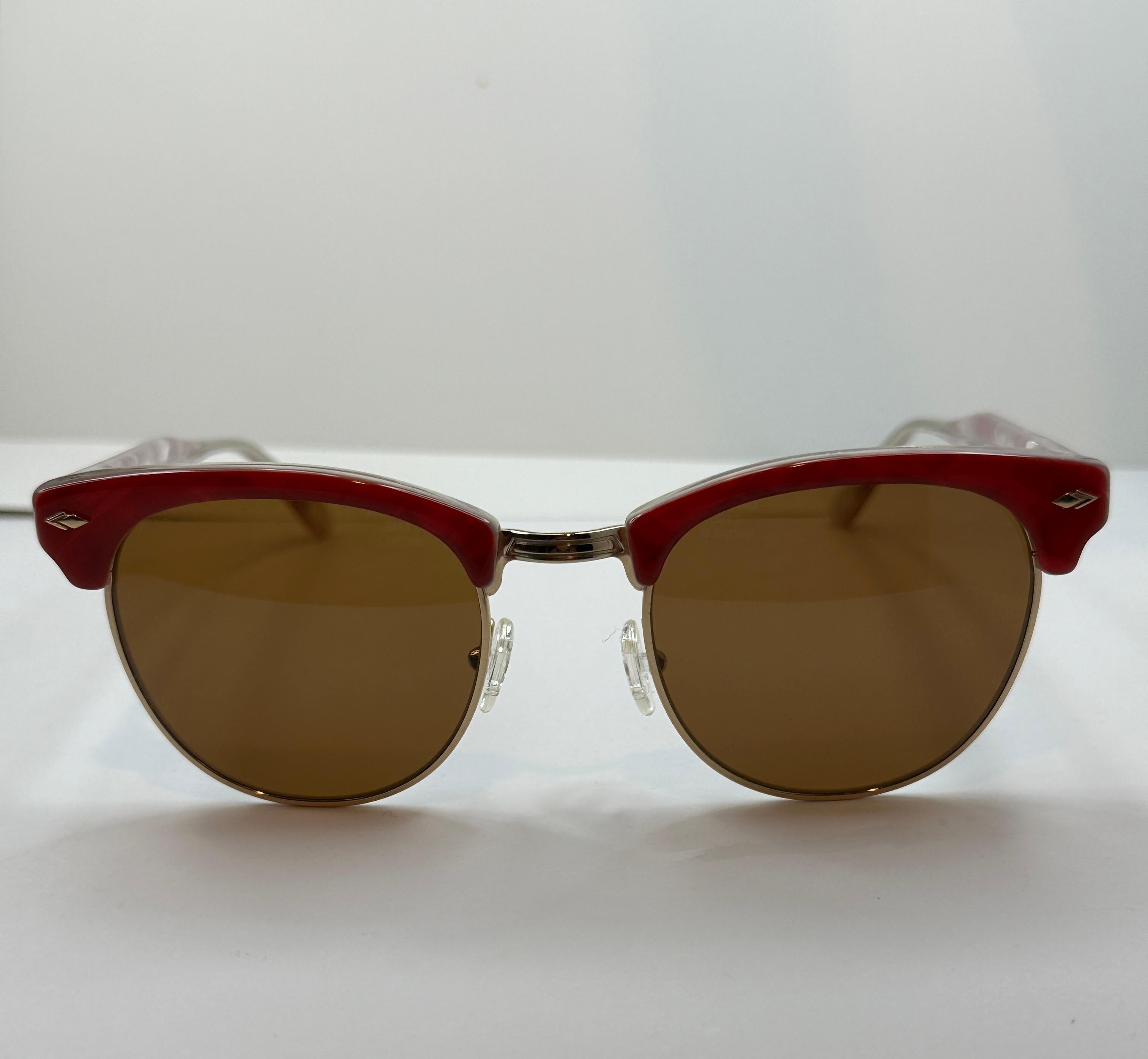 Robert La Roche Abstract Italian-Red Lucite With Gold Hardware Sunglasses 3