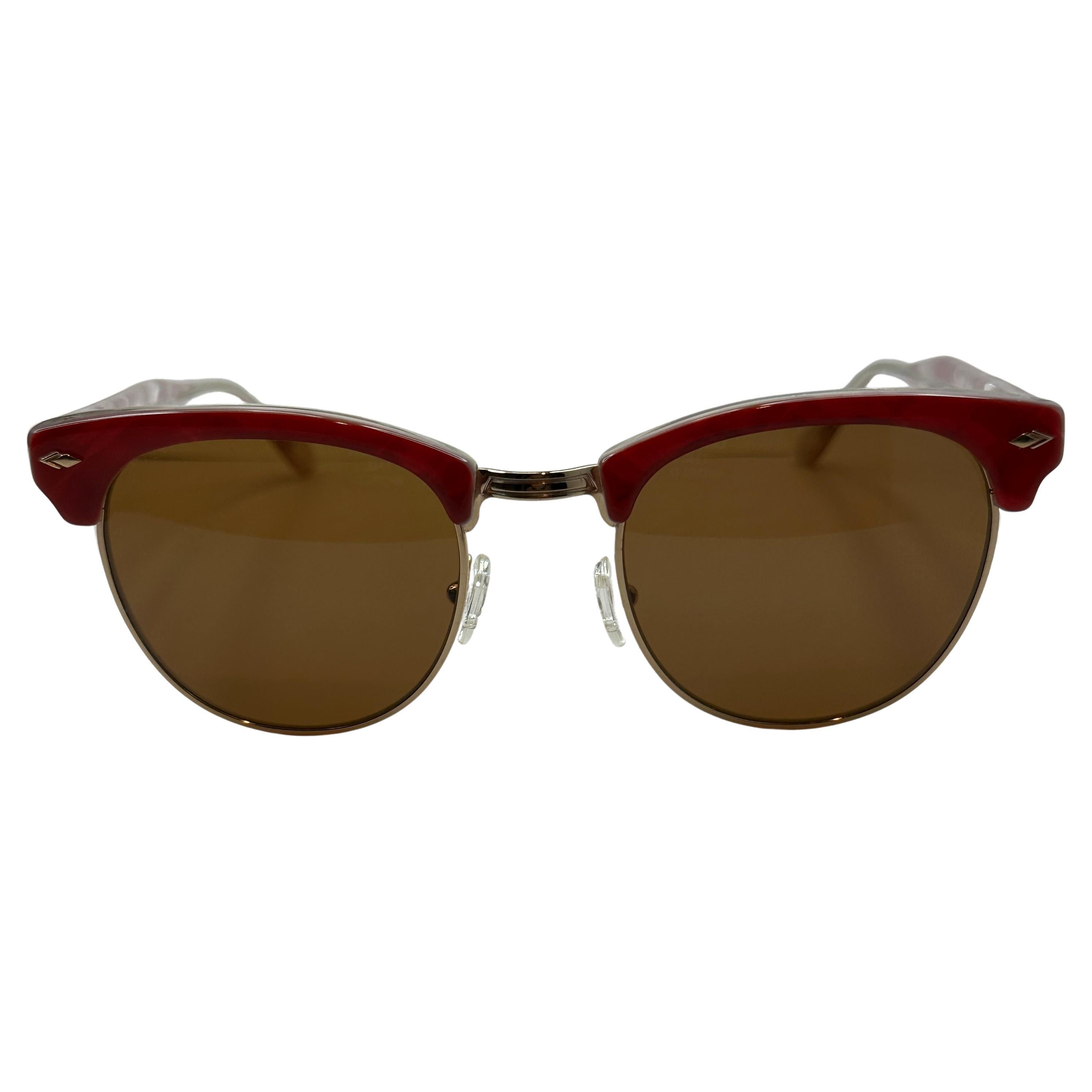 Robert La Roche Abstract Italian-Red Lucite With Gold Hardware Sunglasses