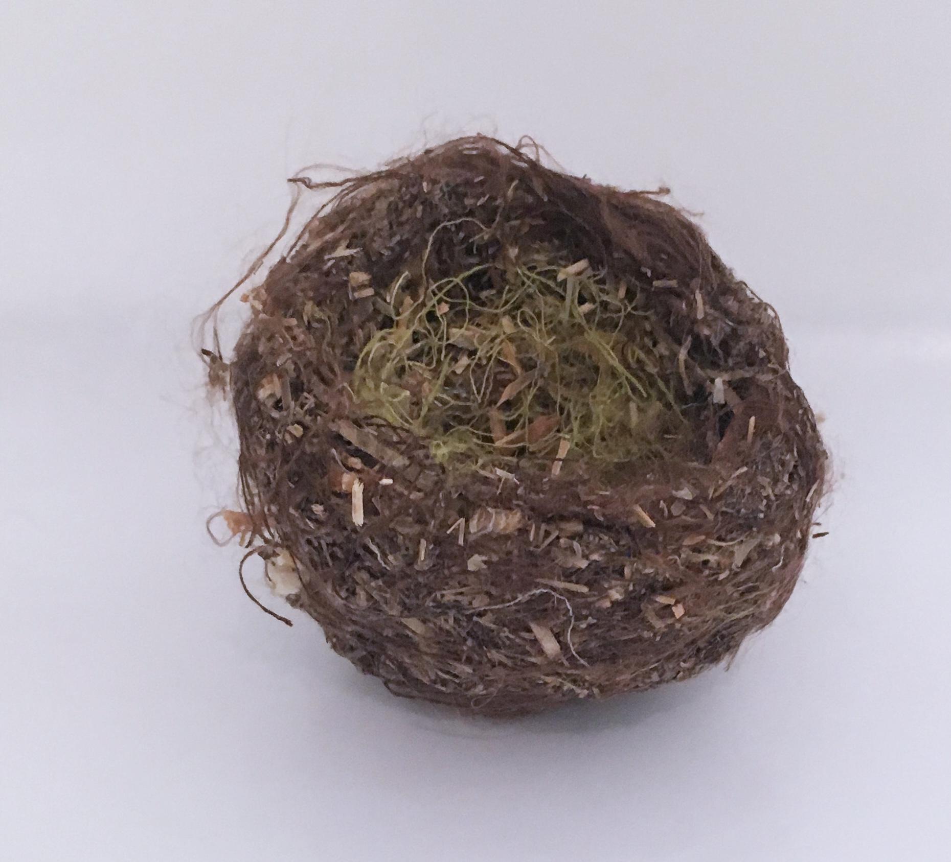 Brown Nest, Small Upcycle Textile & Found Object Sculpture, Nature Sculpture
