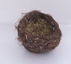 Used Brown Nest, Small Upcycle Textile & Found Object Sculpture, Nature Sculpture