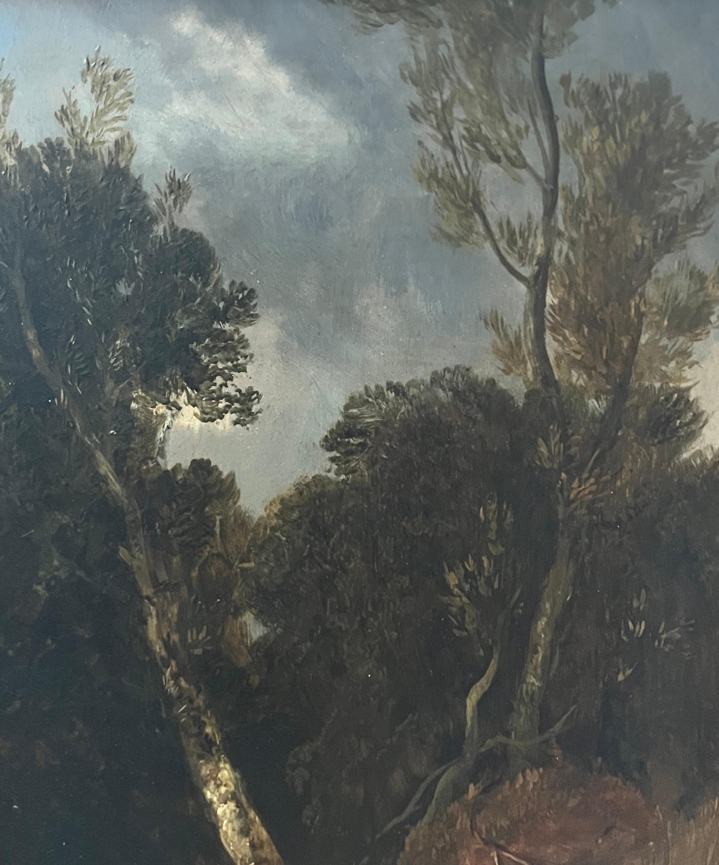 Dipinto a olio della Scuola di Norwich del primo Ottocento con figure in riva a un fiume 6
