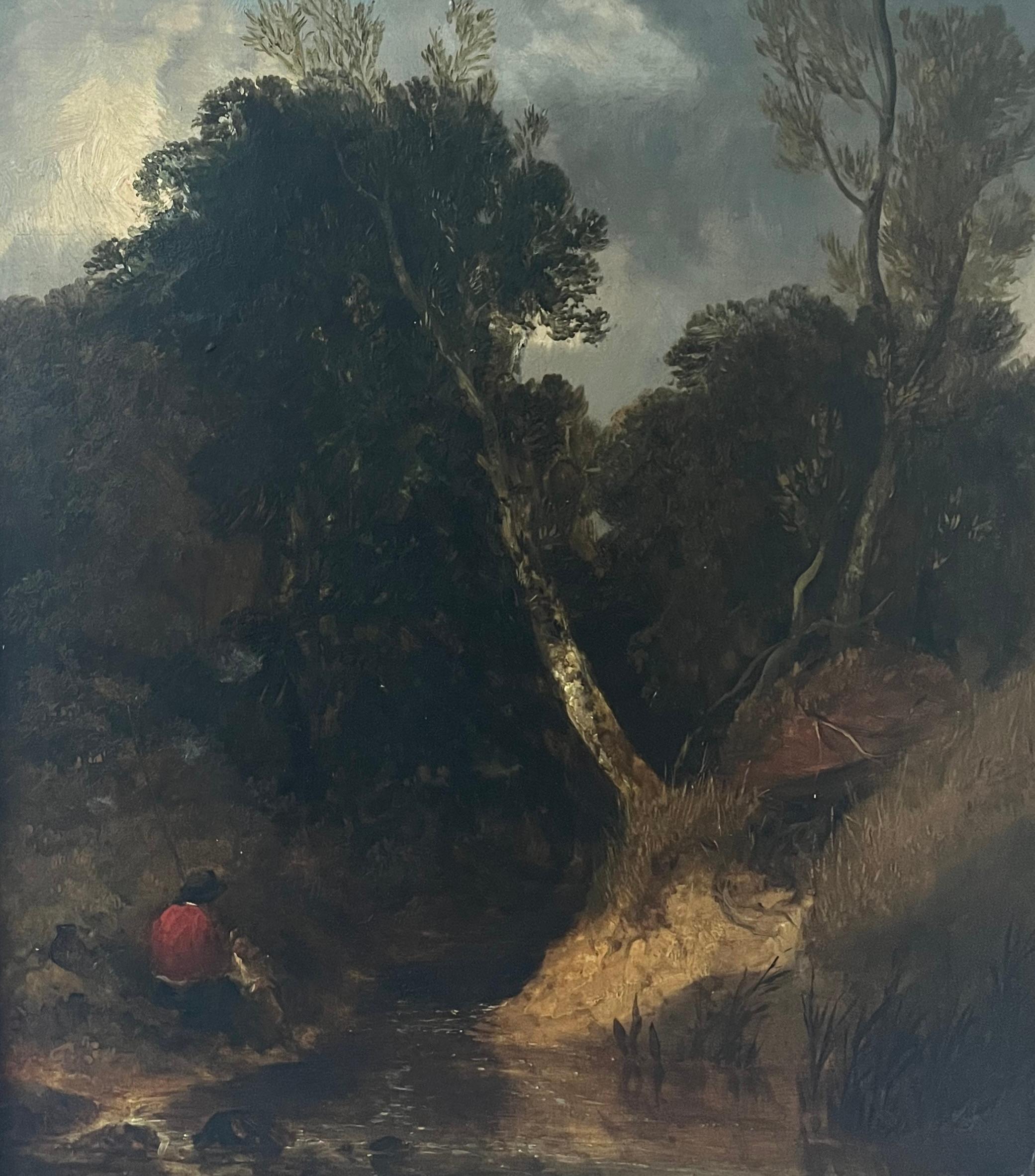 Dipinto a olio della Scuola di Norwich del primo Ottocento con figure in riva a un fiume - Painting Antichi maestri di Robert Ladbrooke