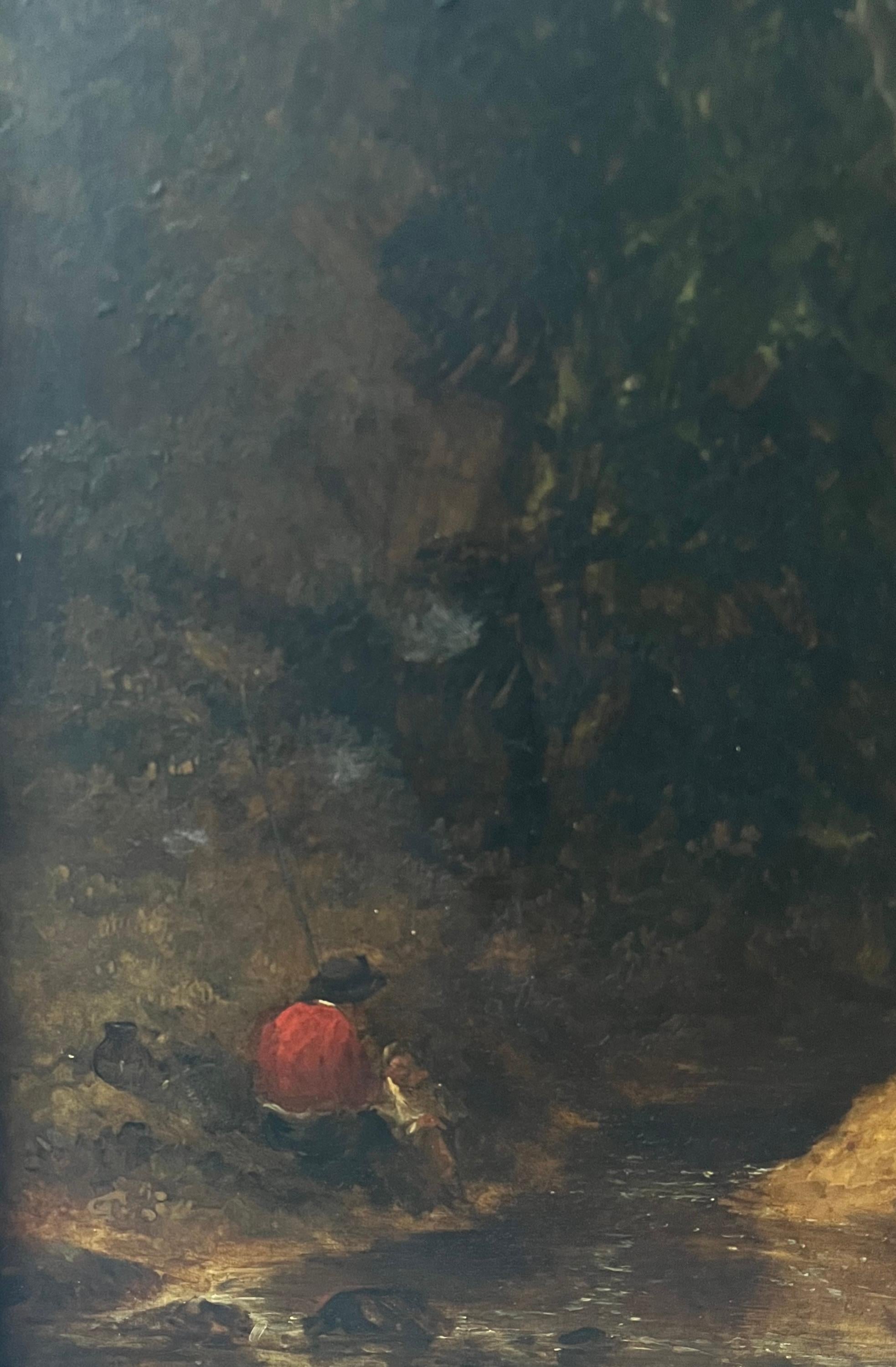 Dipinto a olio della Scuola di Norwich del primo Ottocento con figure in riva a un fiume 1