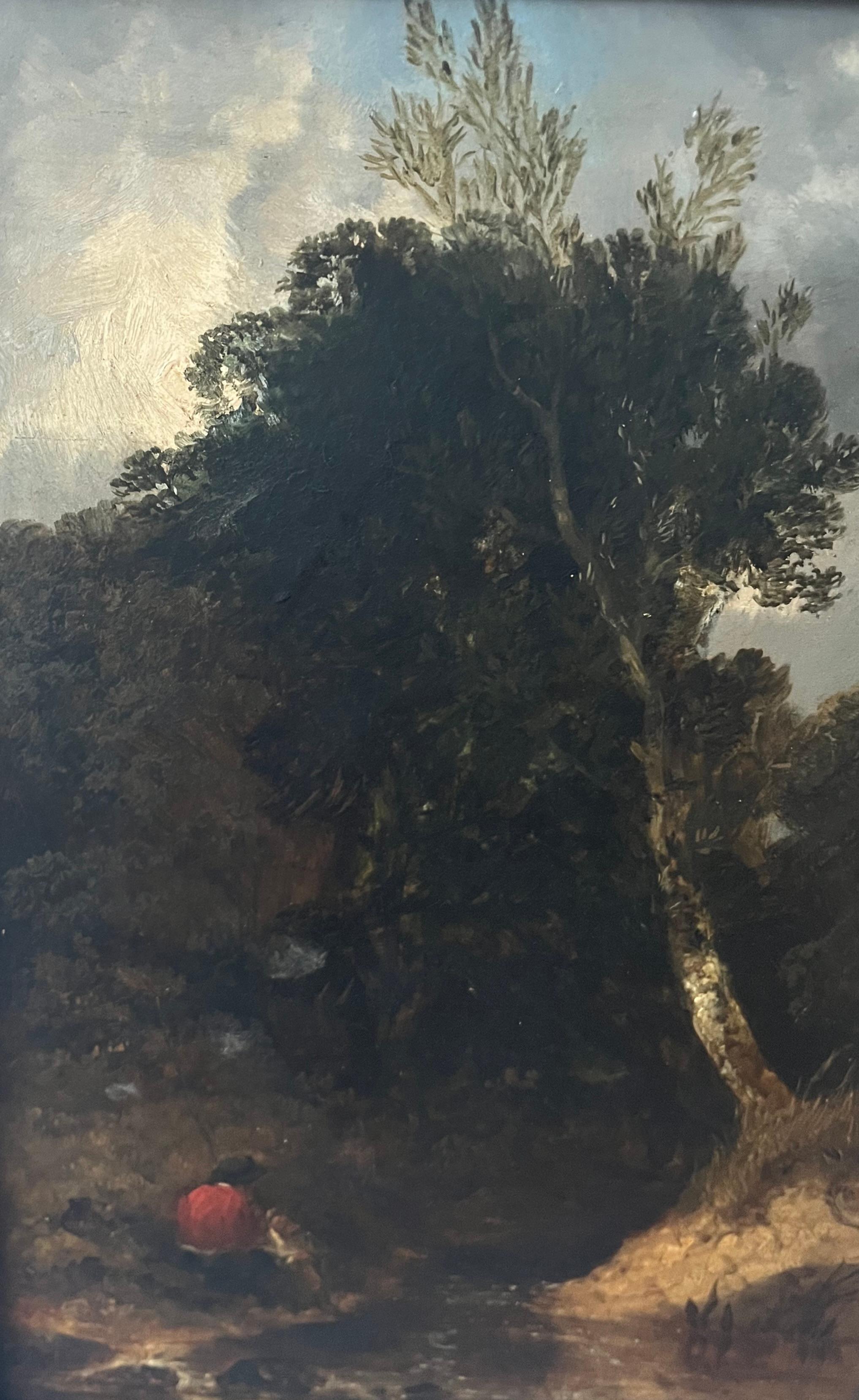 Dipinto a olio della Scuola di Norwich del primo Ottocento con figure in riva a un fiume 4