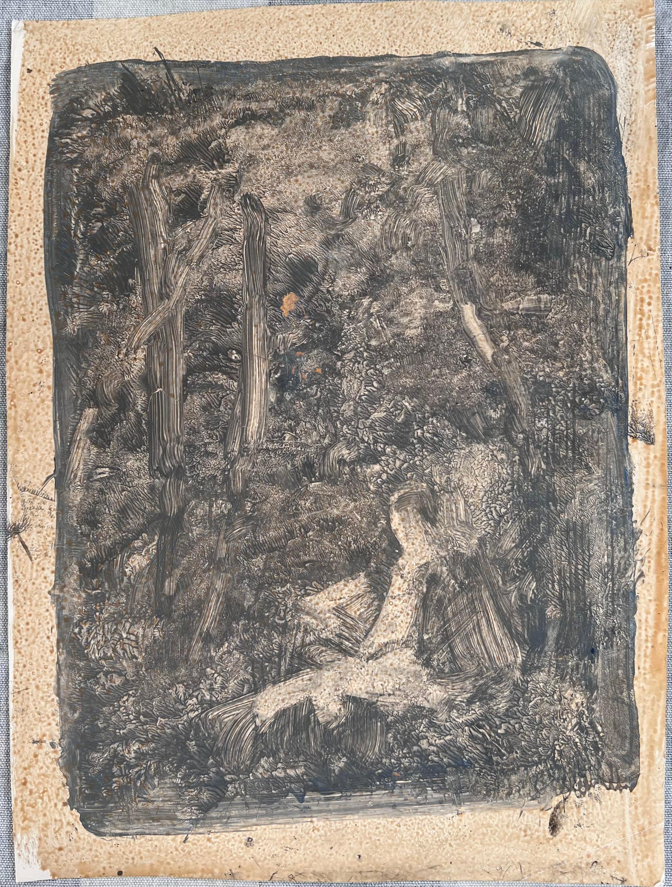 Künstler Skizze in der grauen nebligen Waldland Original Französisch Kunstwerk – Painting von Robert Ladou