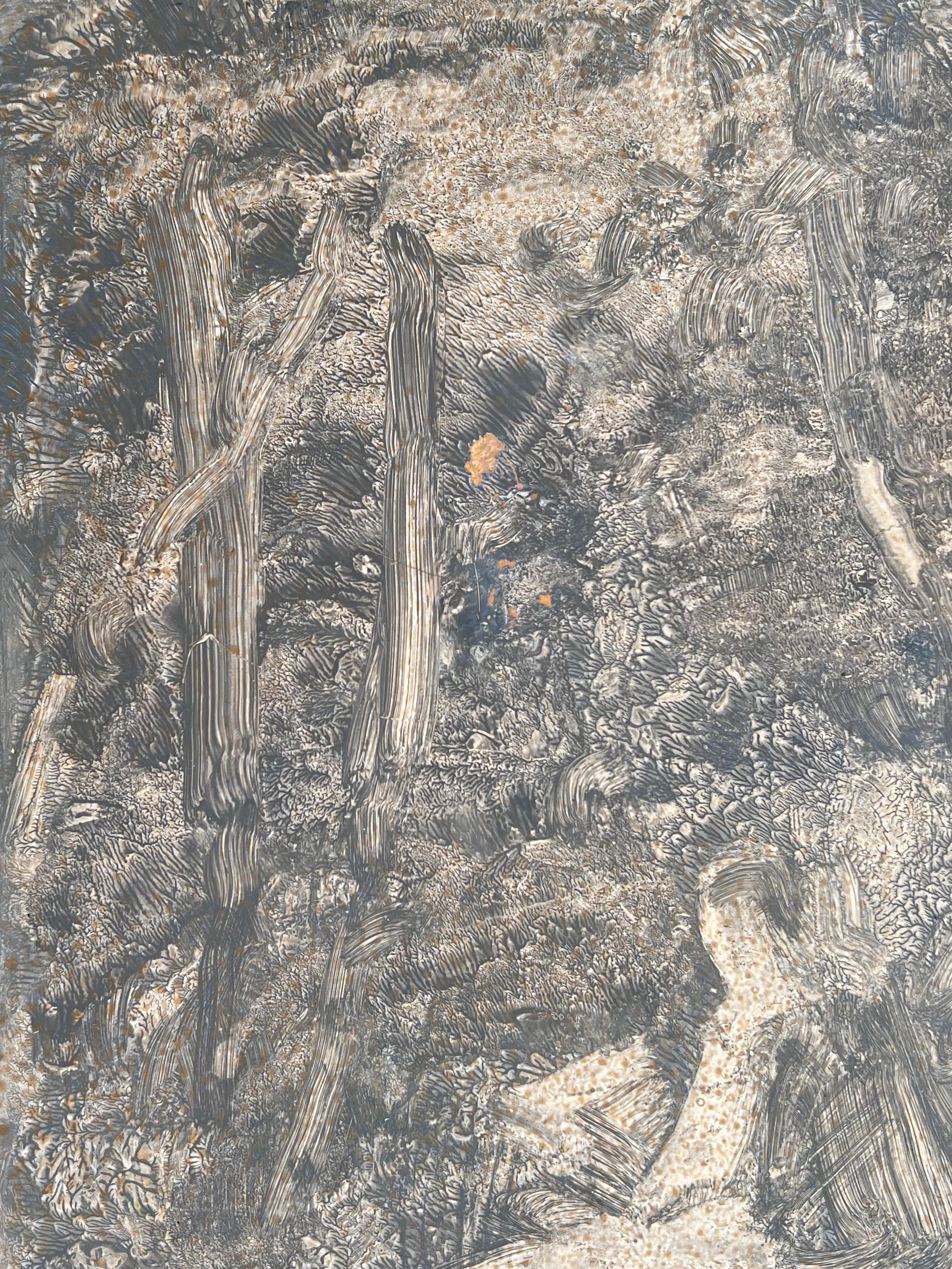 Künstler Skizze in der grauen nebligen Waldland Original Französisch Kunstwerk (Grau), Figurative Painting, von Robert Ladou
