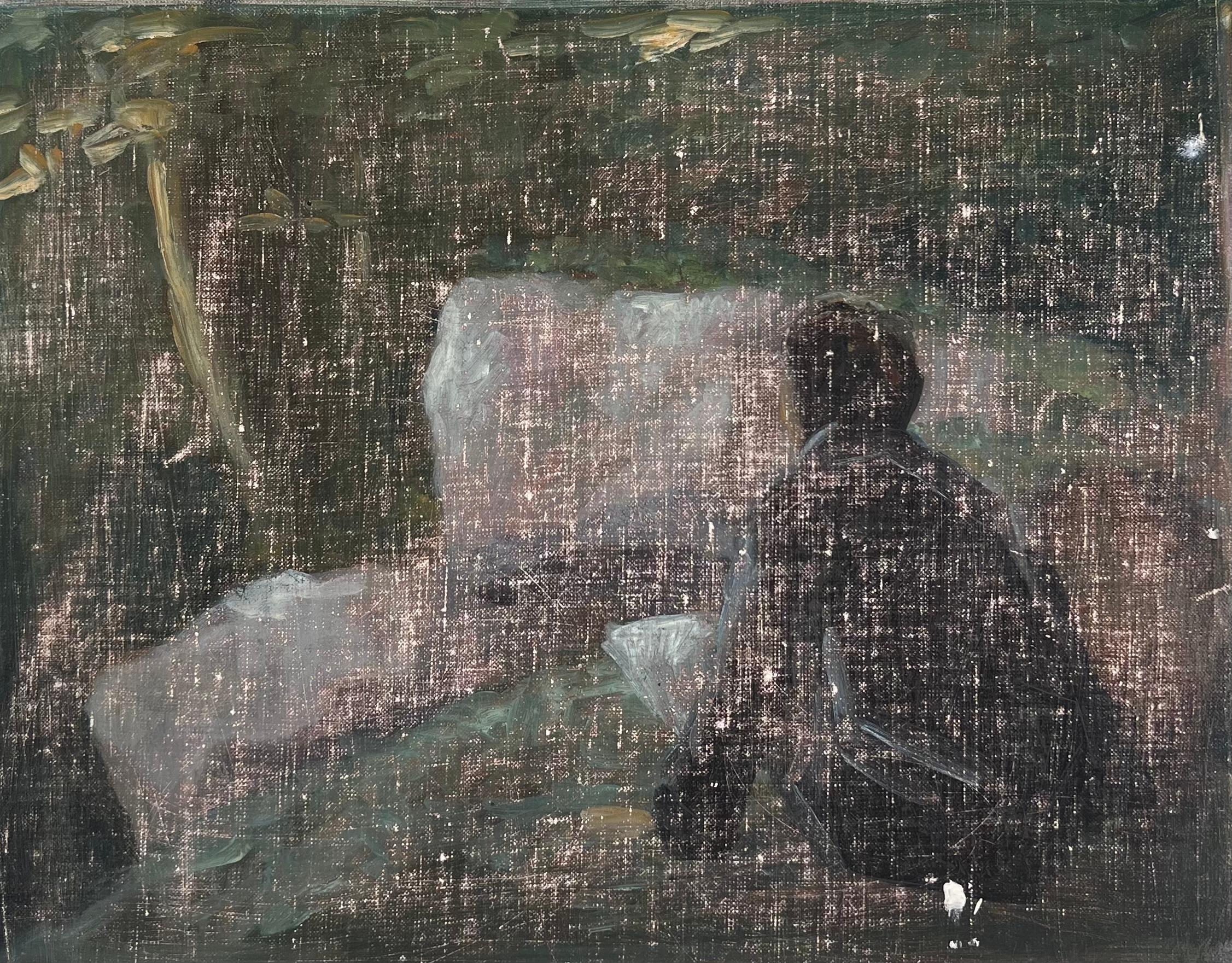 Artist Sketching The Stream In The Woodland Original French Artwork