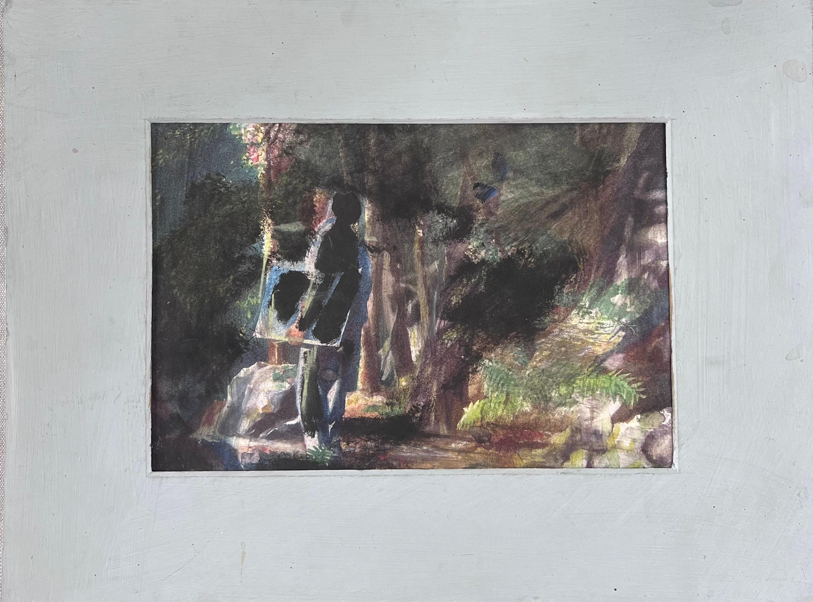 Artist Walking Through the Gloomy Forest Original French Artwork - Painting by Robert Ladou
